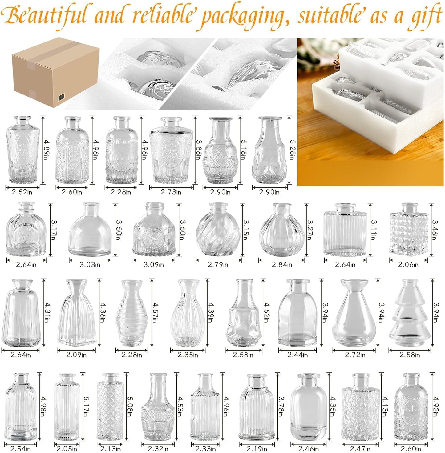 Glass Bud Vases in Bulk Pcs / Clear / Set of 30