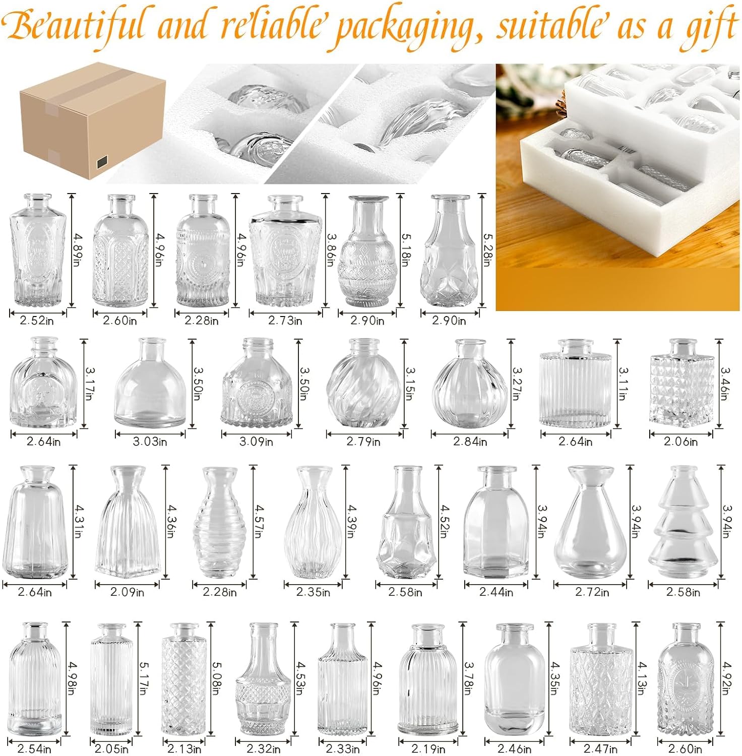 Glass Bud Vases in Bulk Pcs / Clear / Set of 30