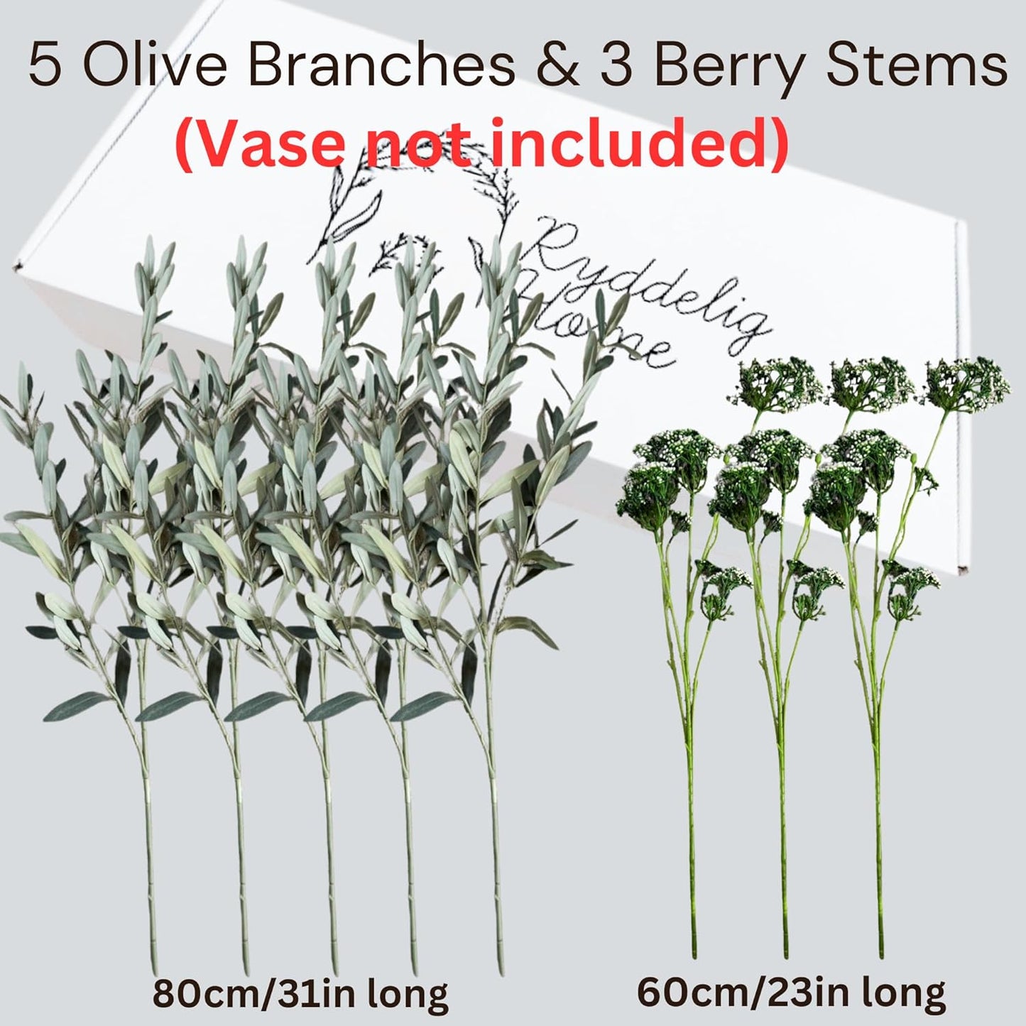 Realistic Artificial Greenery Stems for Vase / Olive & Berry / White