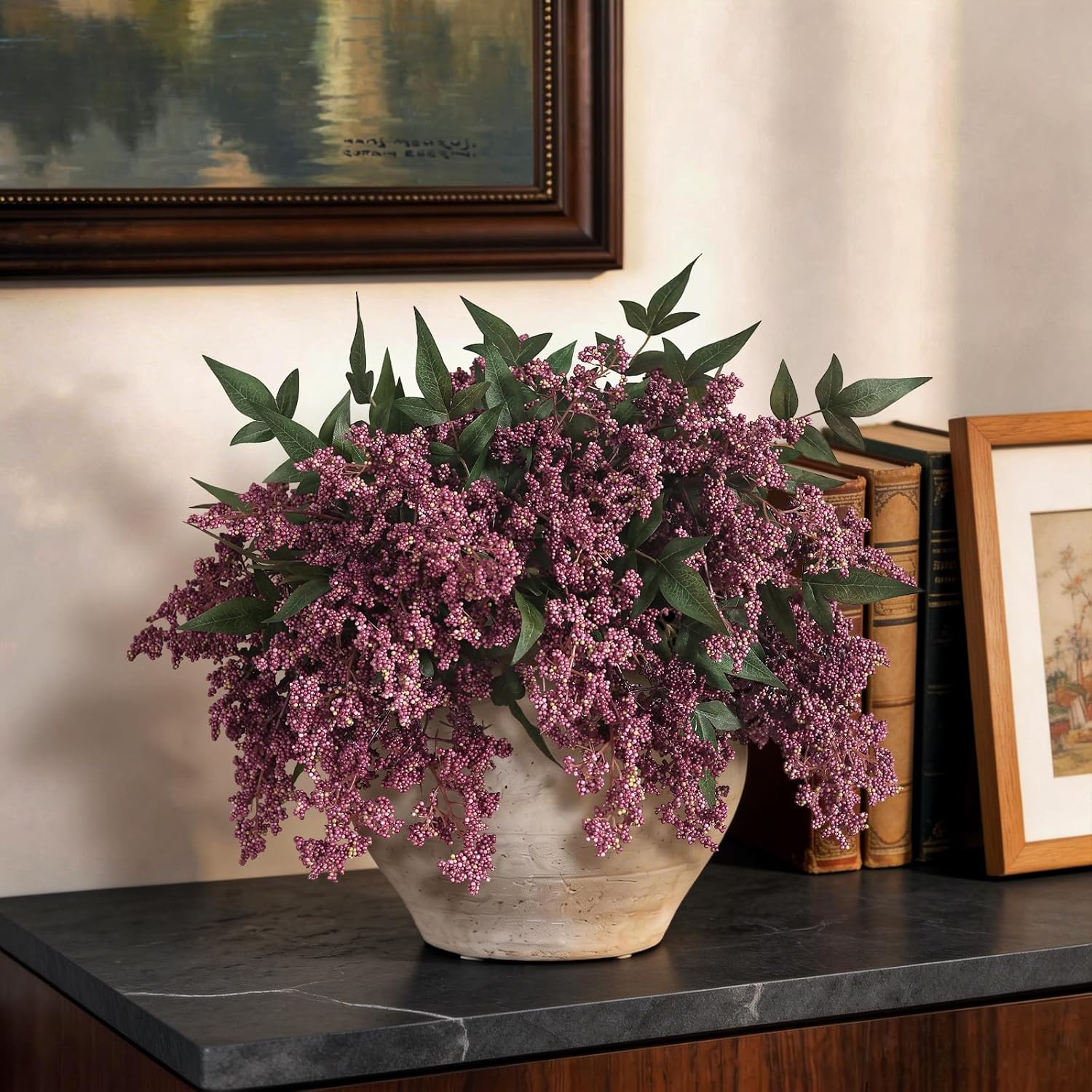Artificial Nandina Berry Stem for Vase / Dusty Plum / Set of 6