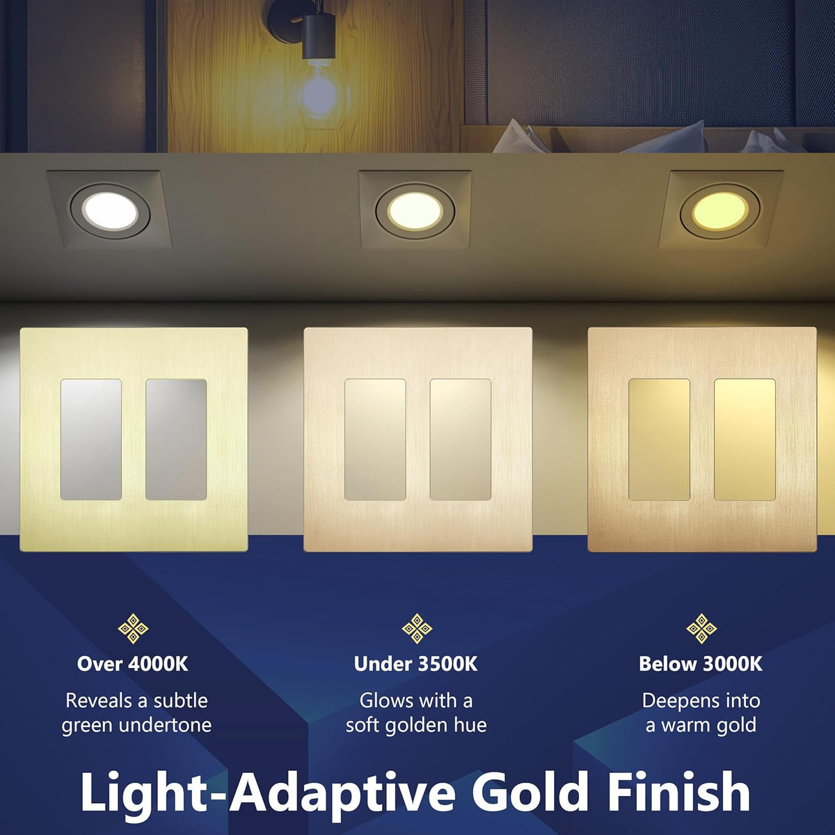 LIDER Double Decorator Switch Cover, Screwless Wall Plate, Mid-Size 2-Gang | 5-Pack, Brushed Gold, Polycarbonate