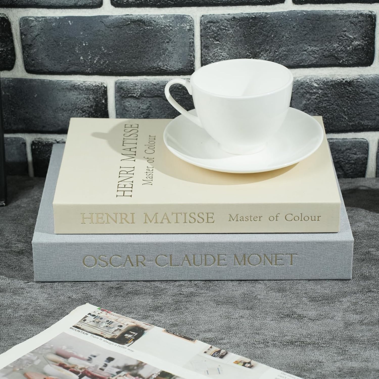 Vintage Faux Books / Grey+beige / Set of 2