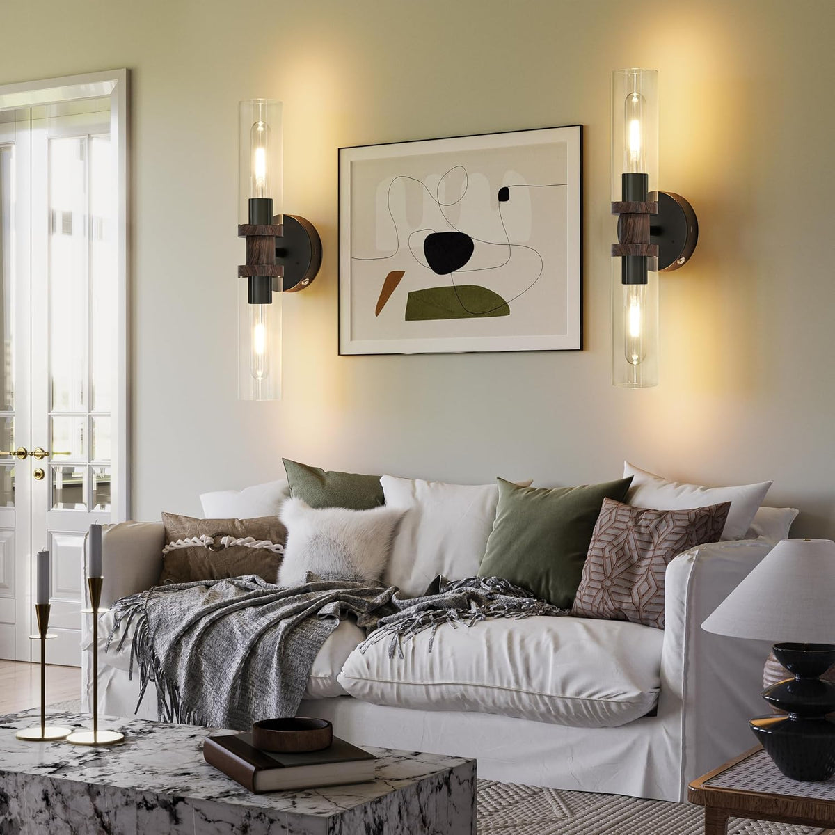 Rayogale Black & Walnut Wireless Battery Operated Wall Sconce with Remote | Dimmable Rechargeable Wall Lights Set of 2