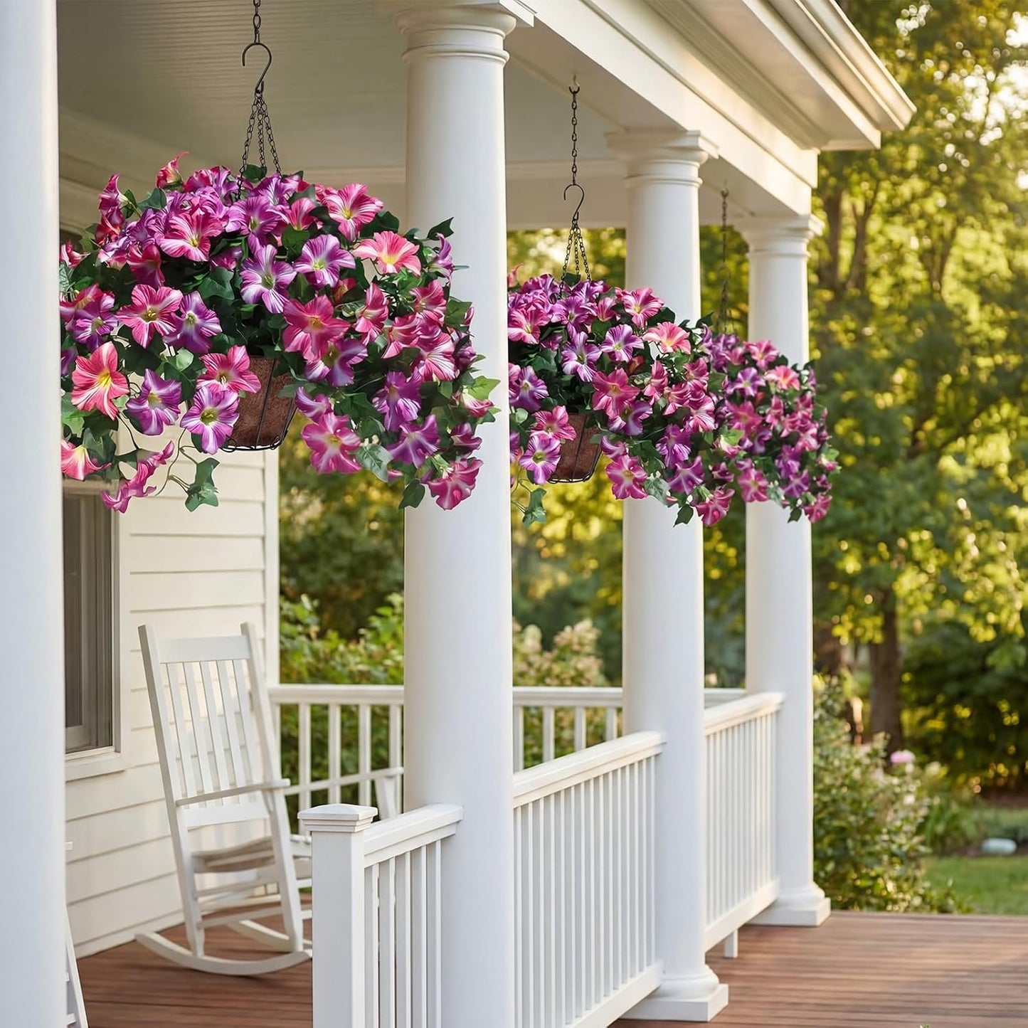 Artificial Hanging Flowers / Pink / with Basket / Set of 3