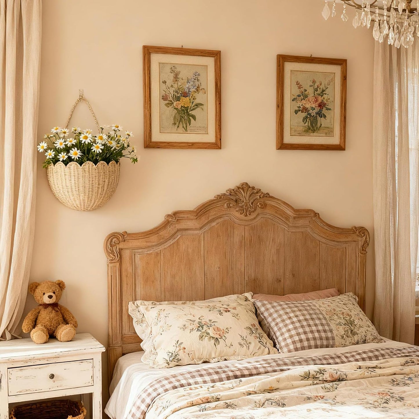 Scalloped Wicker Wall Basket / Natural