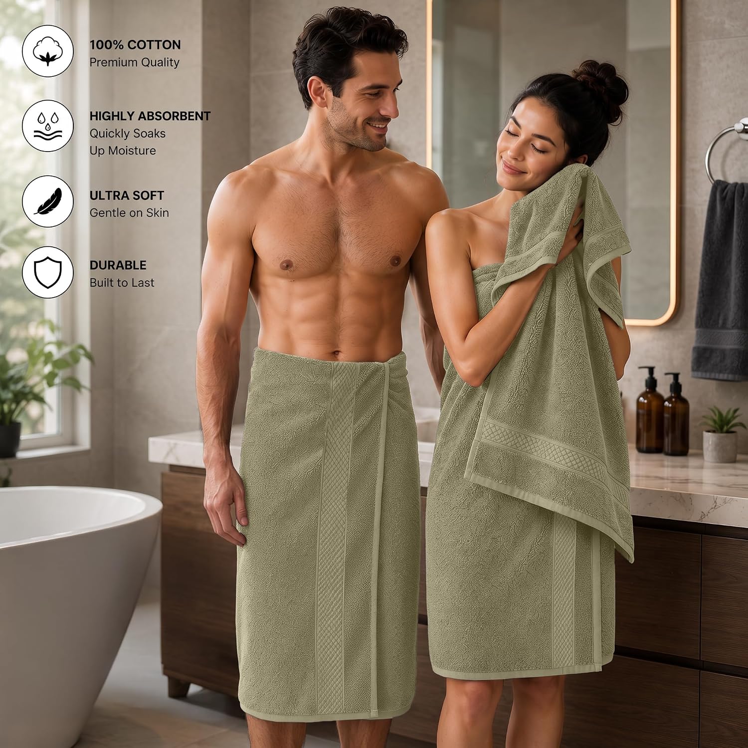 DAN RIVER 600 GSM Cotton Large Bath Towels Set of 4, 27 x 54 Inches, Beige | Larger & Lighter Weight Towels for
