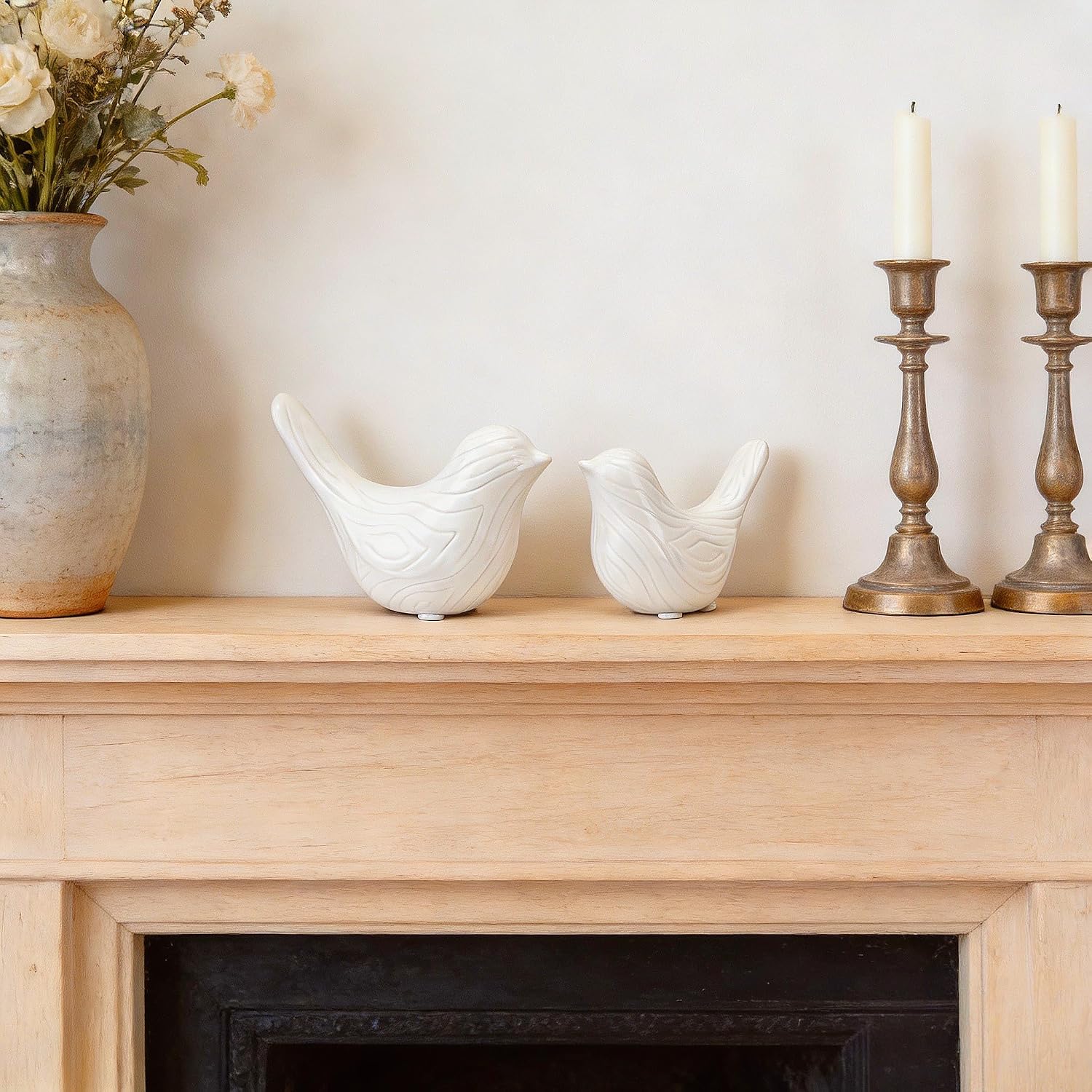 Small Ceramic Birds Statue / White / Set of 2
