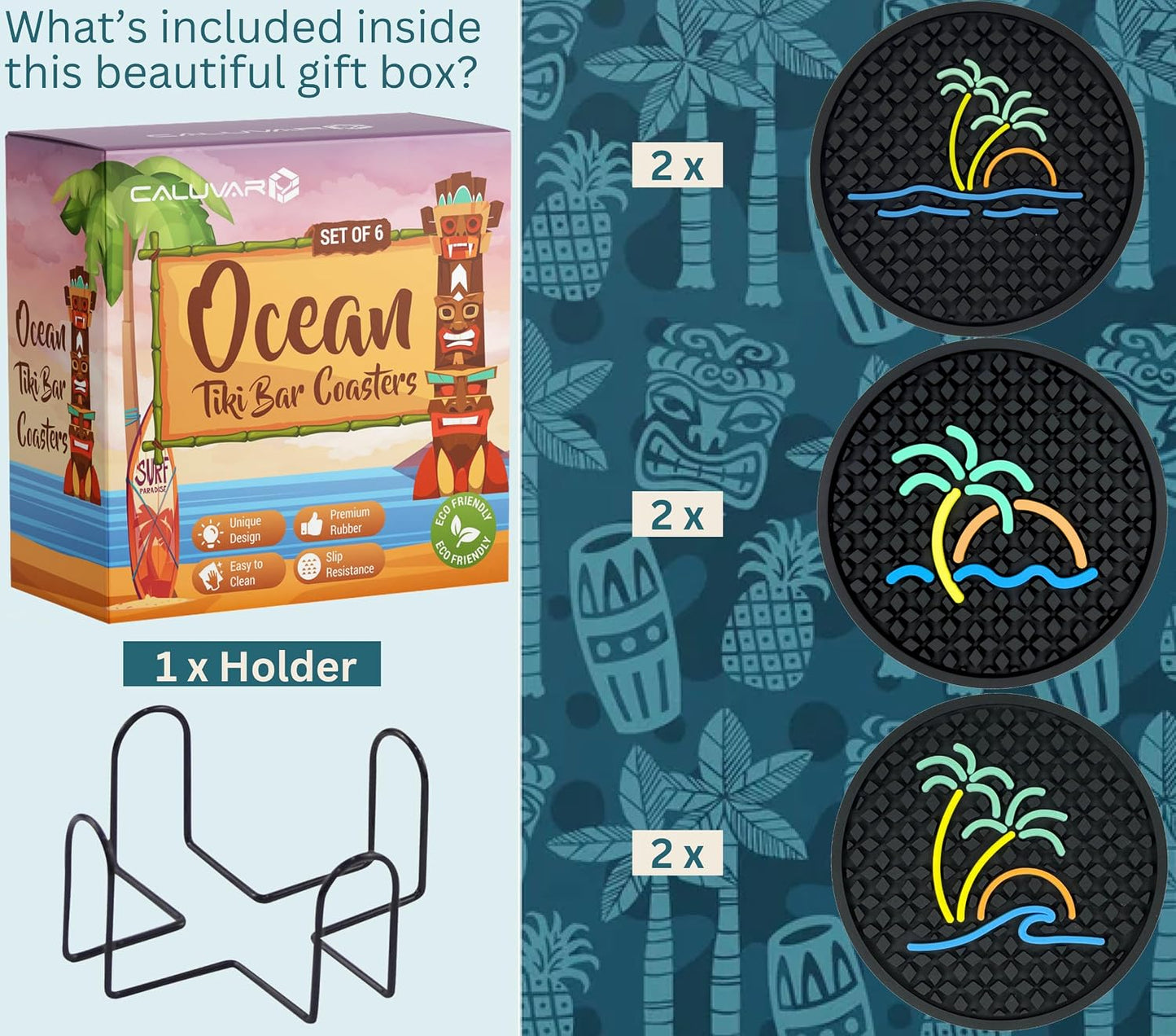 Holder / Coastal Home Decor / Tiki Bar Ocean / Set of 6