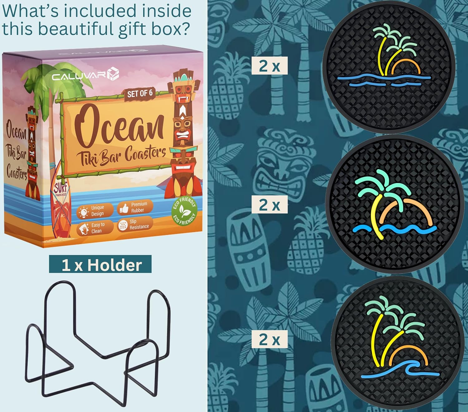 Holder / Coastal Home Decor / Tiki Bar Ocean / Set of 6