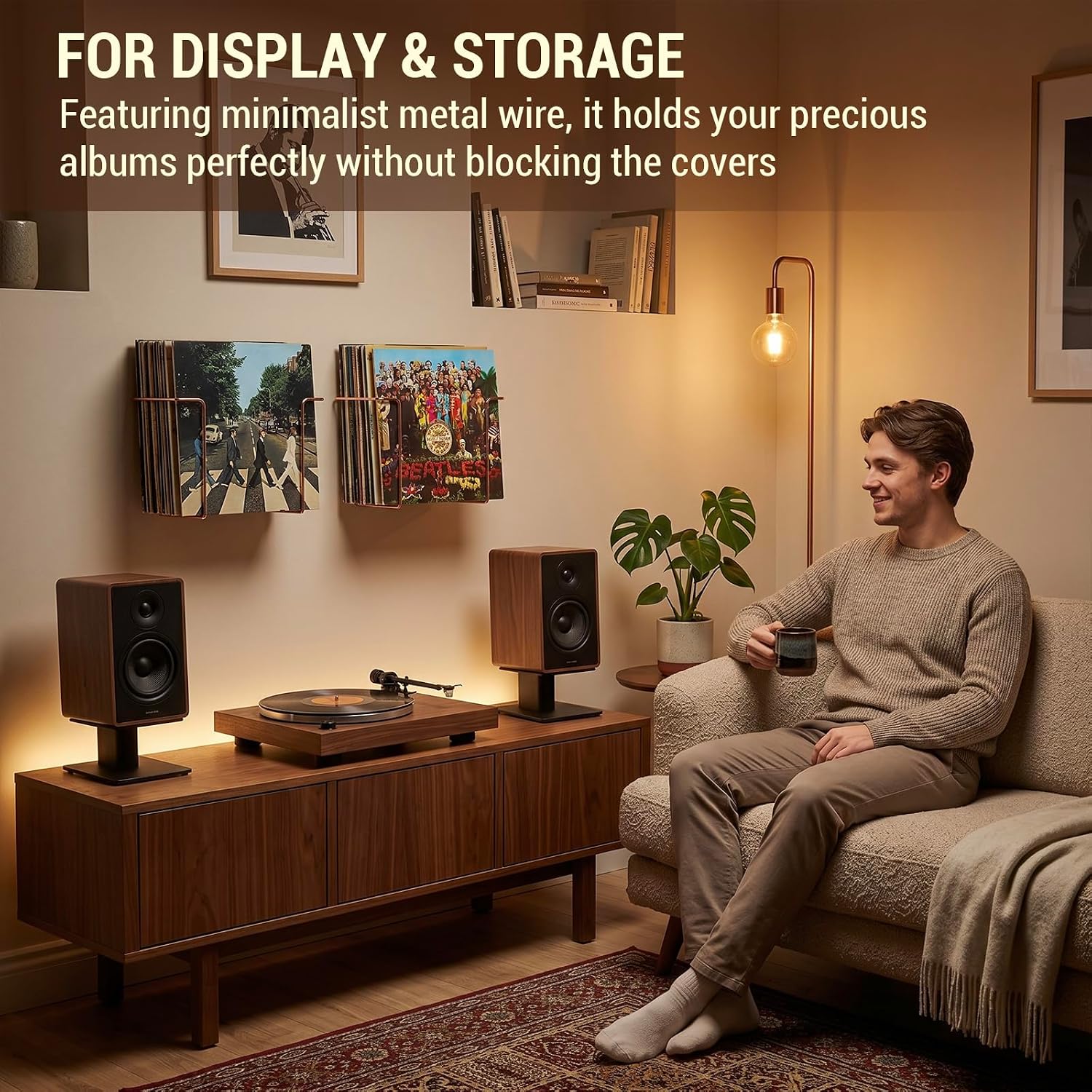 MyGift Copper Metal LP Record Wall Racks, Vinyl Album Display Set of 2 | Copper-tone wire racks display LP covers while