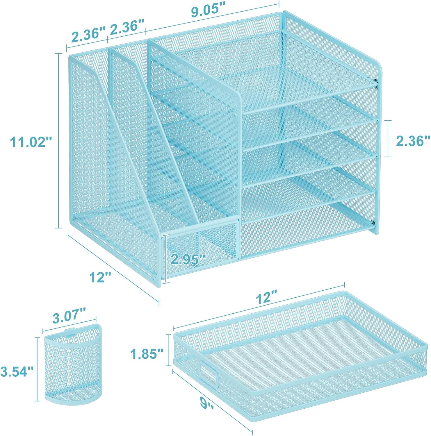 Marbrasse Desk Organizer with File Holder, 5-Tier Paper Letter Tray Organizer with Drawer and 2 Pen Holder, Mesh