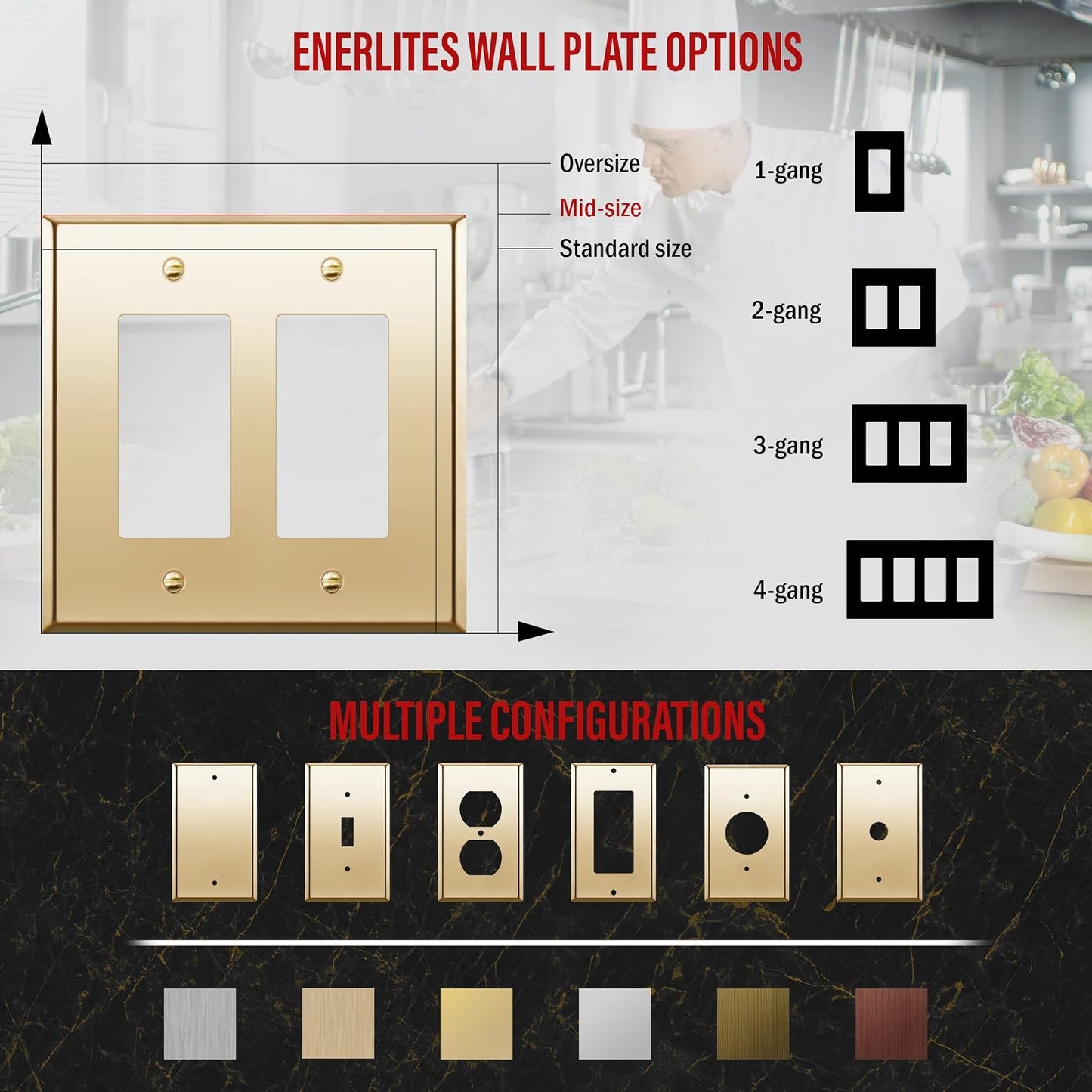 ENERLITES Dual Decorator Switch or Receptacle Metal Wall Plate, Stainless Steel Outlet Cover, Corrosion Resistant