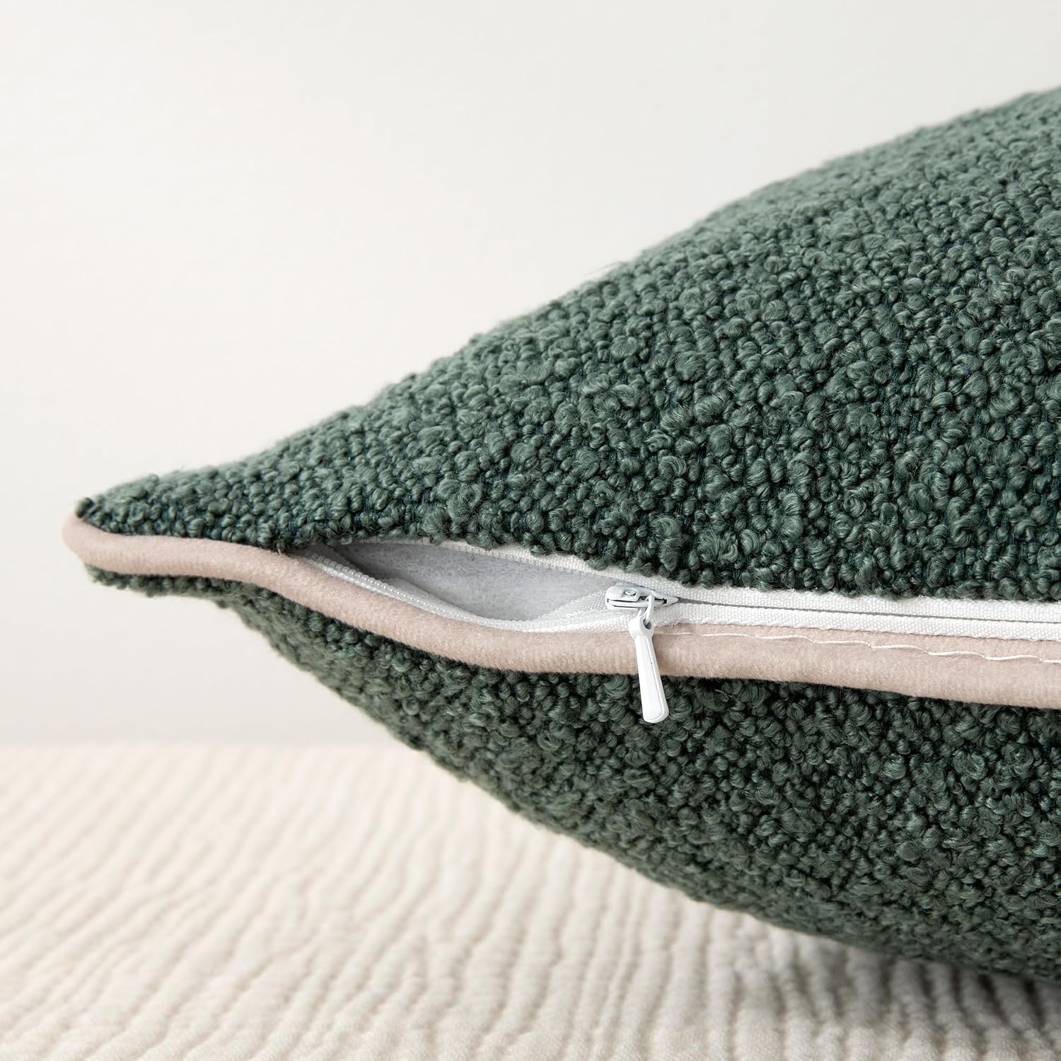 Boucle Throw Pillow Covers / Green / 18 x 18 / Set of 2