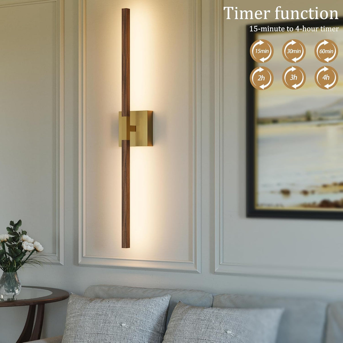 Rayogale Gold & Walnut Battery Operated Wall Sconce with Remote Control | 3000K-6000K Dimmable 8000mAh Rechargeable