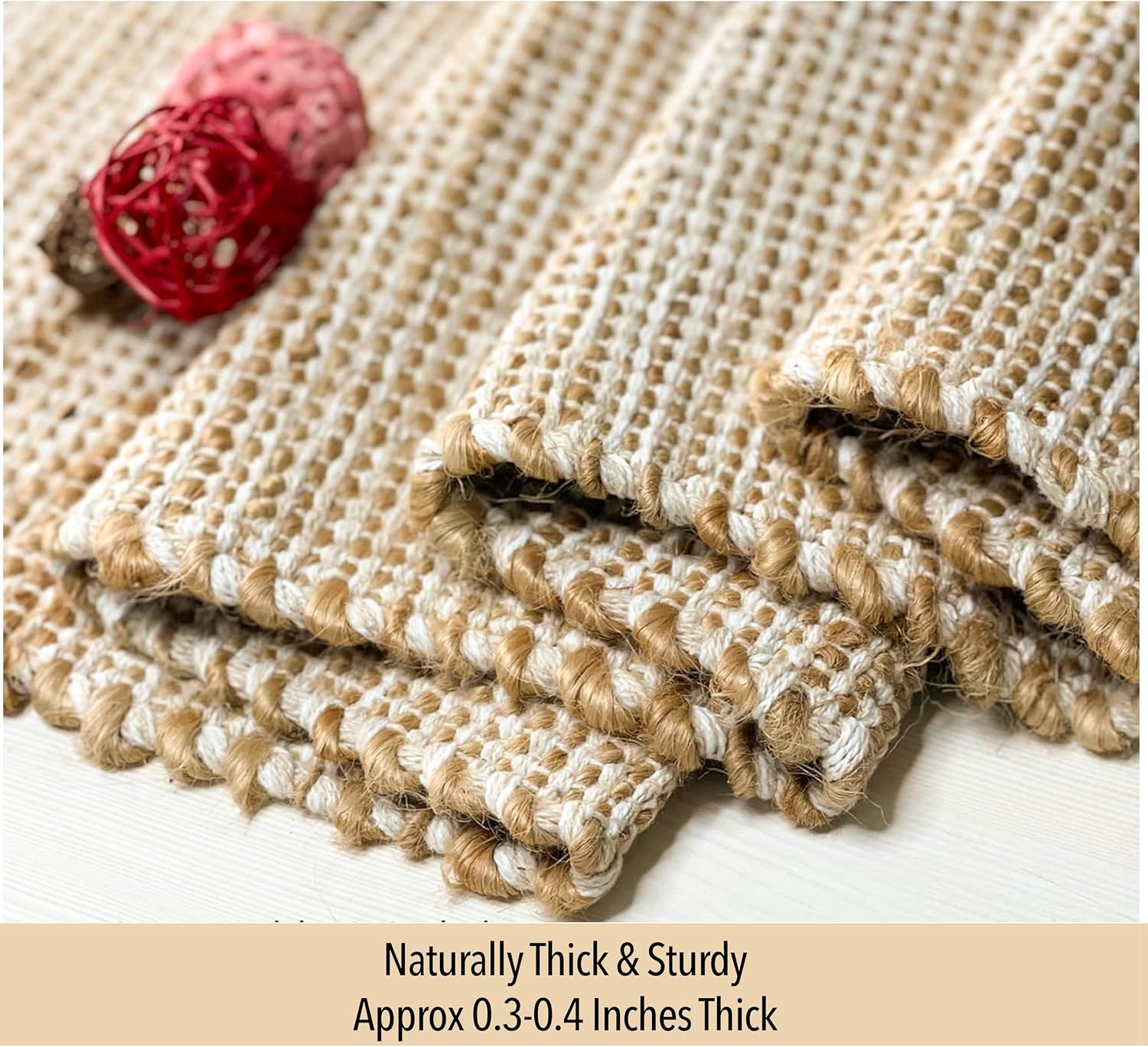 Natural Jute and Ivory Placemats, Set of 4 – Rustic Handmade Boho Table Mats, 13x19 Inch Dining Table Placemats for