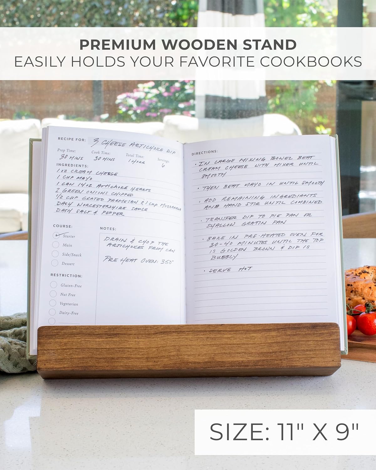 Beautiful Cookbook Stand for Your Kitchen Counter - Solid Wood, Fits iPad | Easily Keeps Cook or Recipe Books Open for