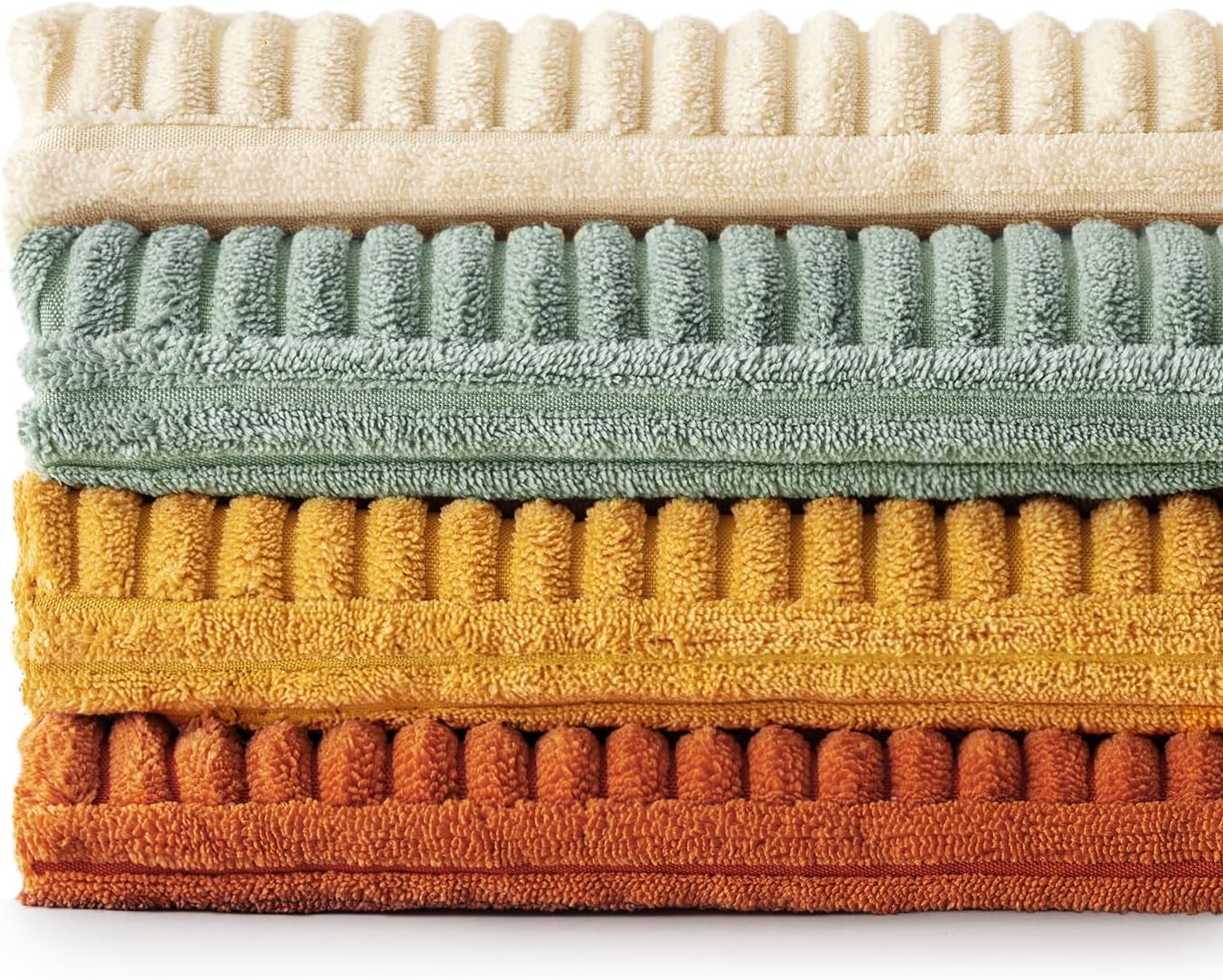 Decorative Throw Pillow Covers Boho Corduroy Striped Cushion / 18 x 18 / Teal Orange / Set of 4
