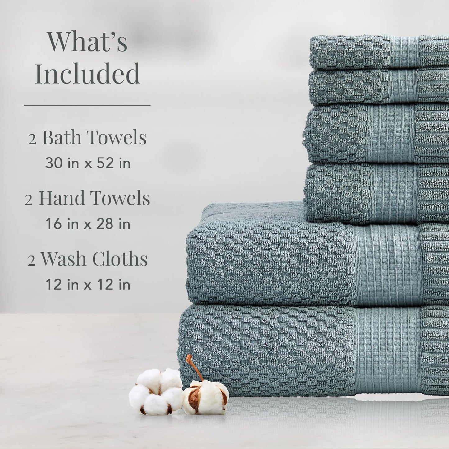 NY Loft 100% Cotton 6-Piece Bath Towel Set | Stormy | Oeko-TEX | Quick-Dry | 30" x 52" Bath Towels | 16" x 28" Hand