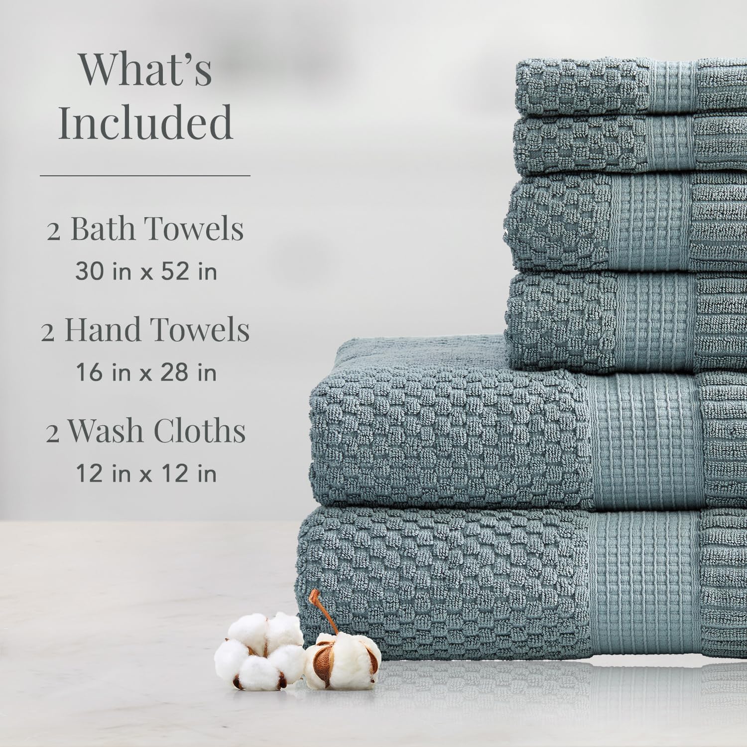 NY Loft 100% Cotton 6-Piece Bath Towel Set | Stormy | Oeko-TEX | Quick-Dry | 30" x 52" Bath Towels | 16" x 28" Hand