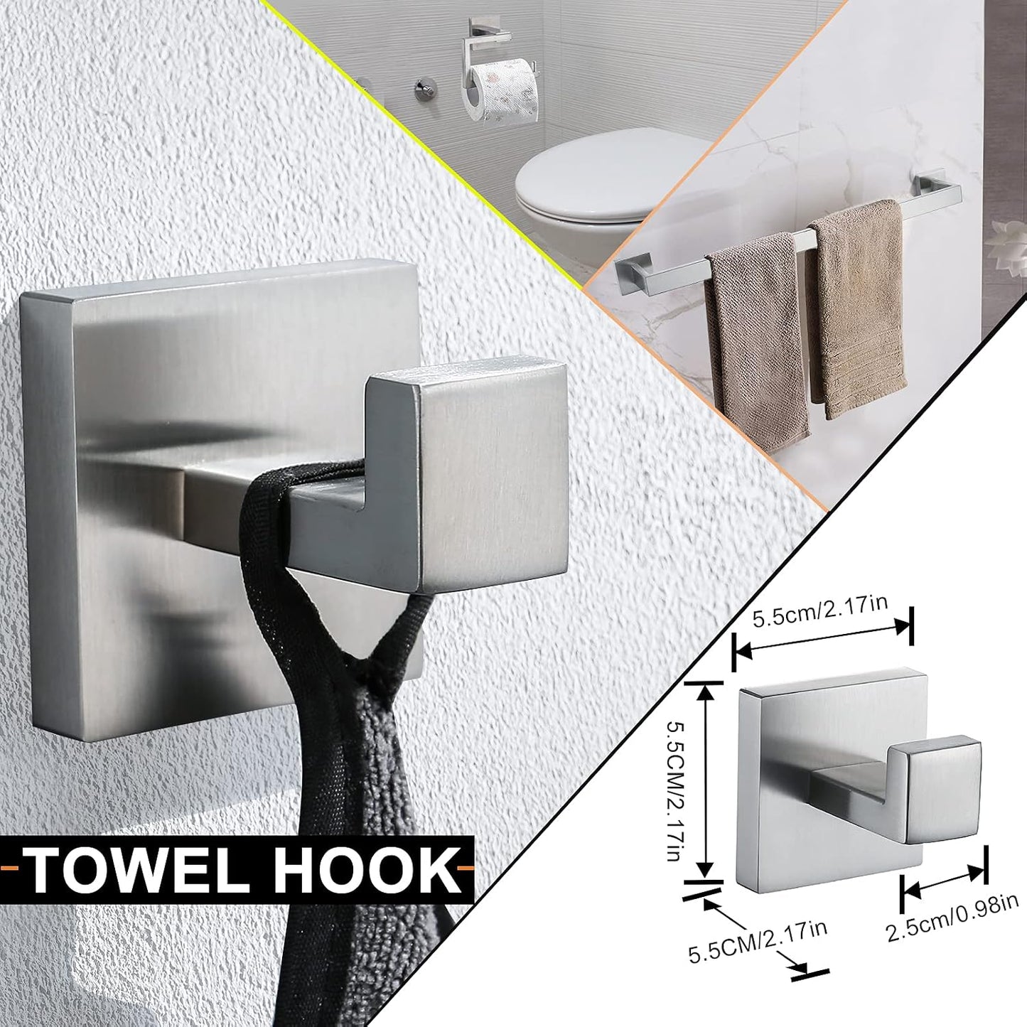 YACVCL 5-Piece Bathroom Hardware Accessories Set 23.6 inch Towel Bar Towel Rack Sets Modern Towel Ring Kit Stainless
