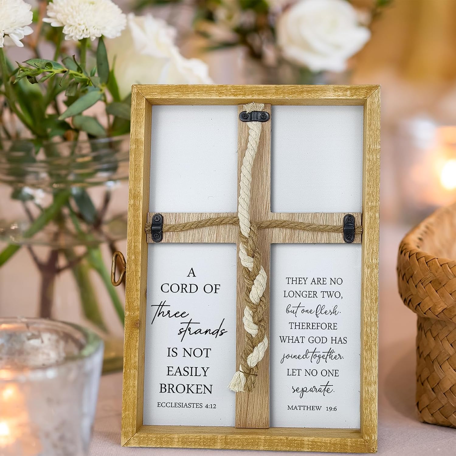 A Cord of Three Strands Wedding Sign " Three Strands Braid / 15"L x 10"W / Cross Sign-wood / 15 x 10
