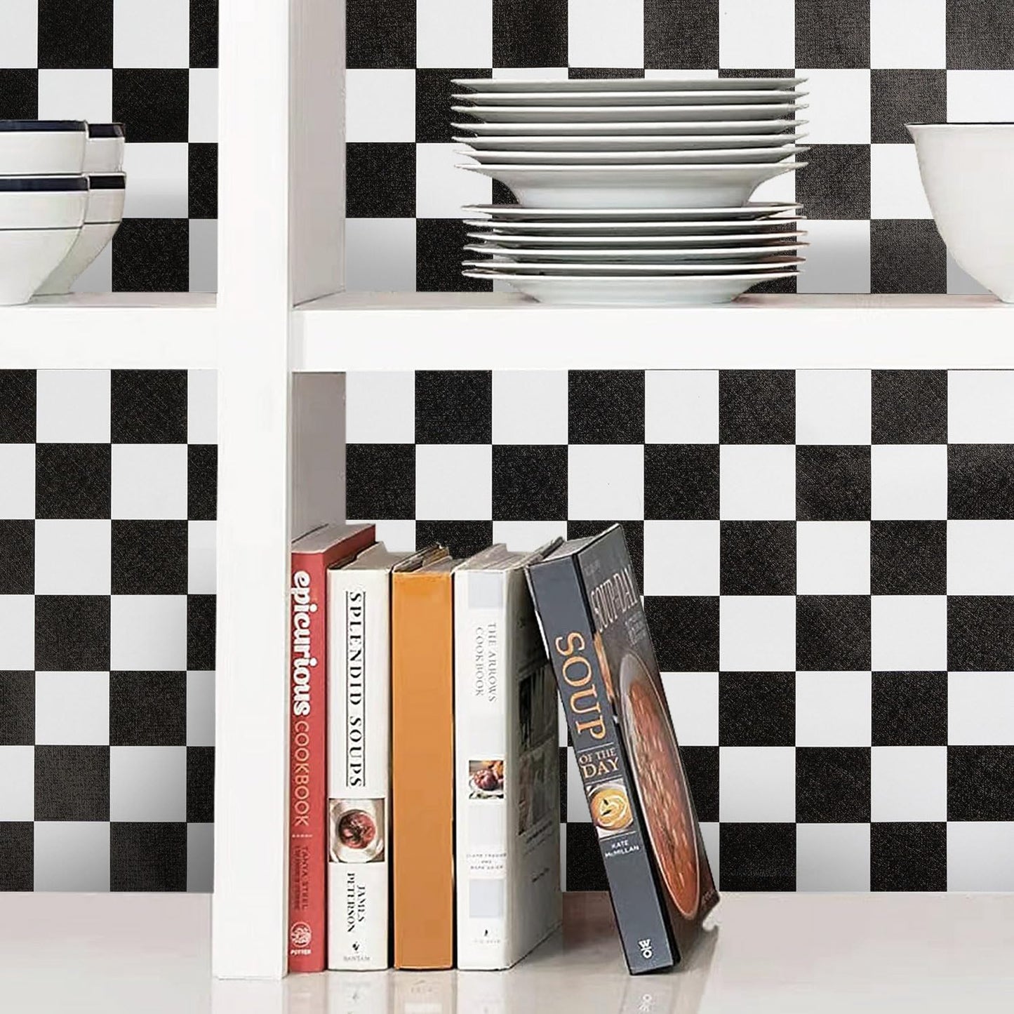 Checkerboard Peel and Stick Wallpaper Black White Peel and Stick Wall / 17.3 x 480 / Black/white