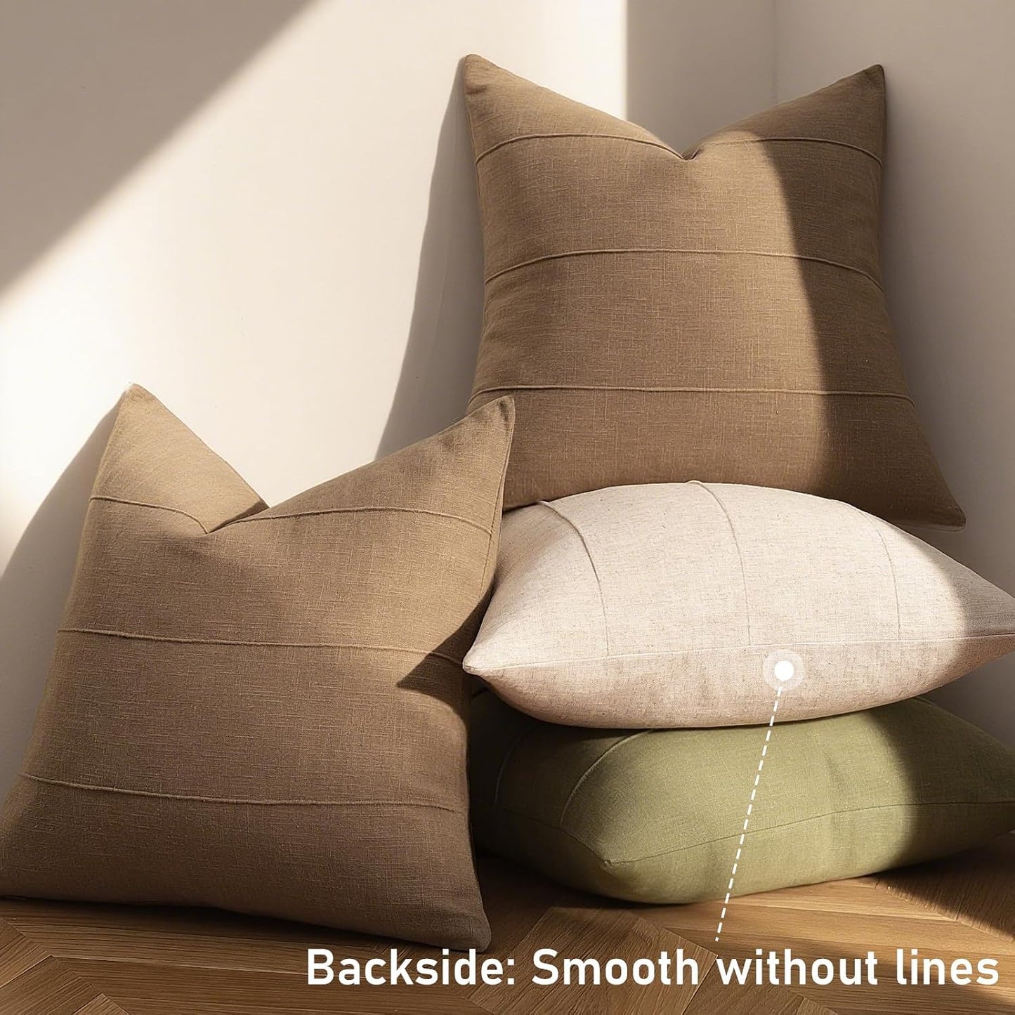 Decorative Linen Throw Pillow Covers Solid Handcrafted Striped / Coco Brown / 18 x 18 / Set of 2