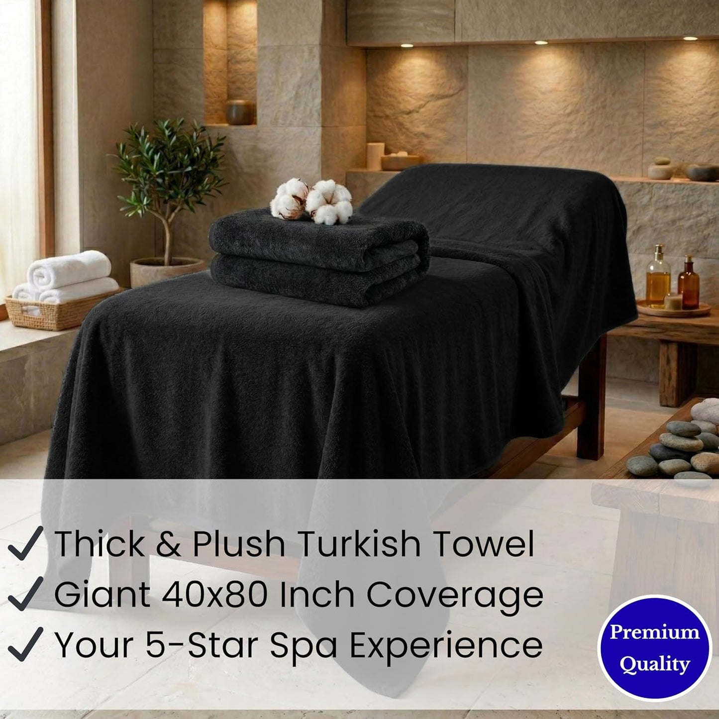 SALBAKOS Luxury 100% Turkish Cotton Bath Sheet 40x80 in (1-Piece, Black) | Extra Large Jumbo Oversized Bathroom and