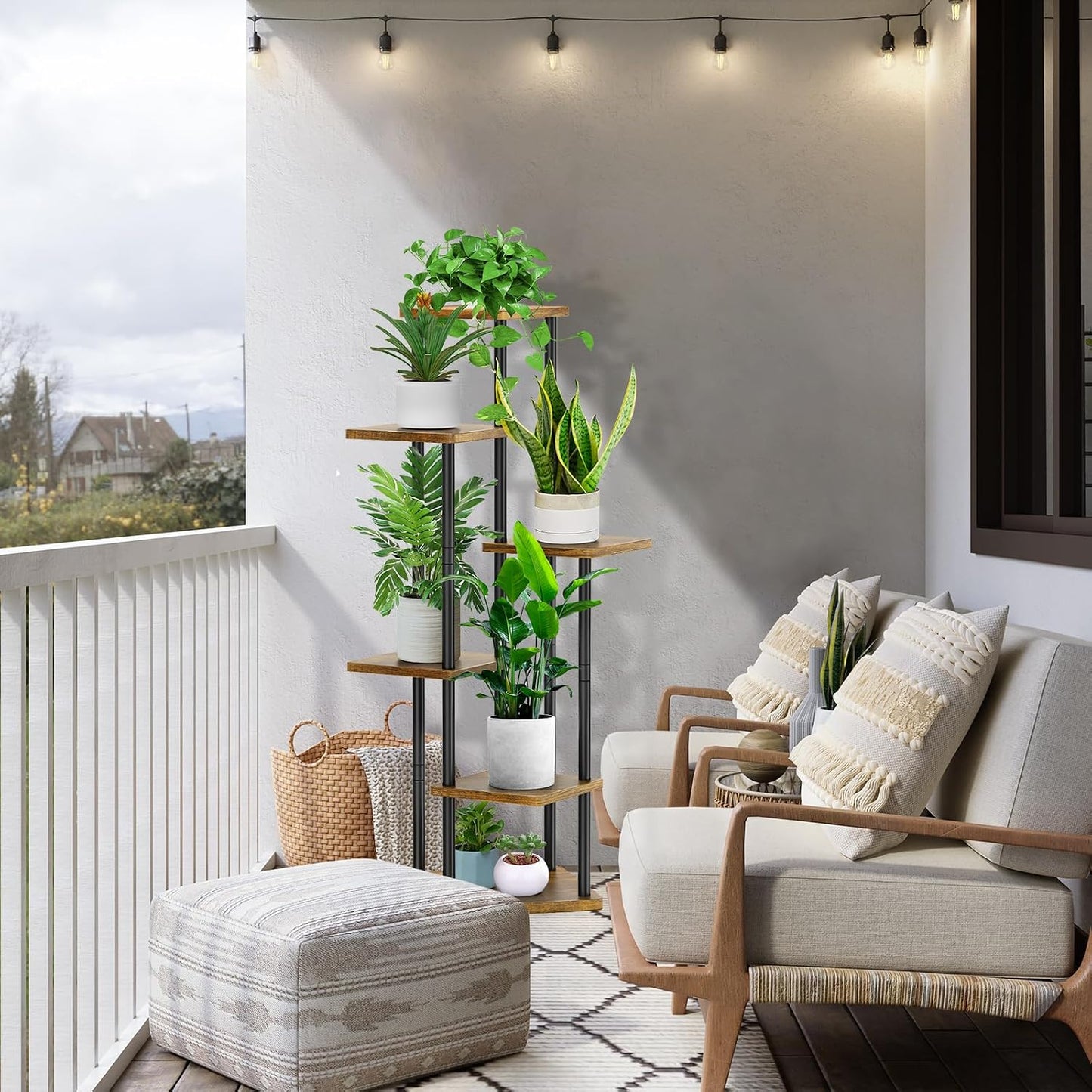 6 Tier Plant Stand Indoor, Thickened Metal Wood Corner Plant Shelf Stands for Multiple Plants, Indoor Tall Plants Stand
