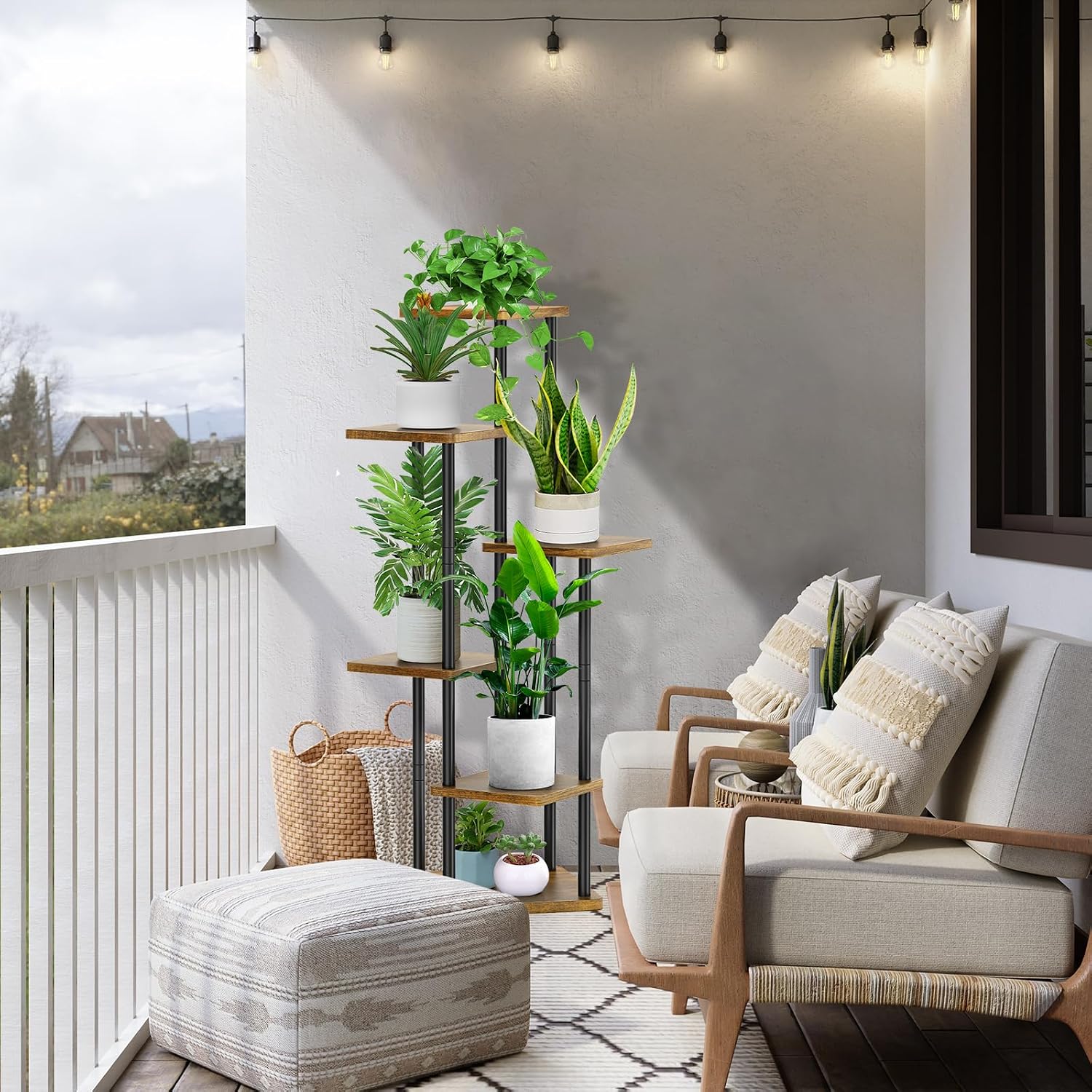 6 Tier Plant Stand Indoor, Thickened Metal Wood Corner Plant Shelf Stands for Multiple Plants, Indoor Tall Plants Stand