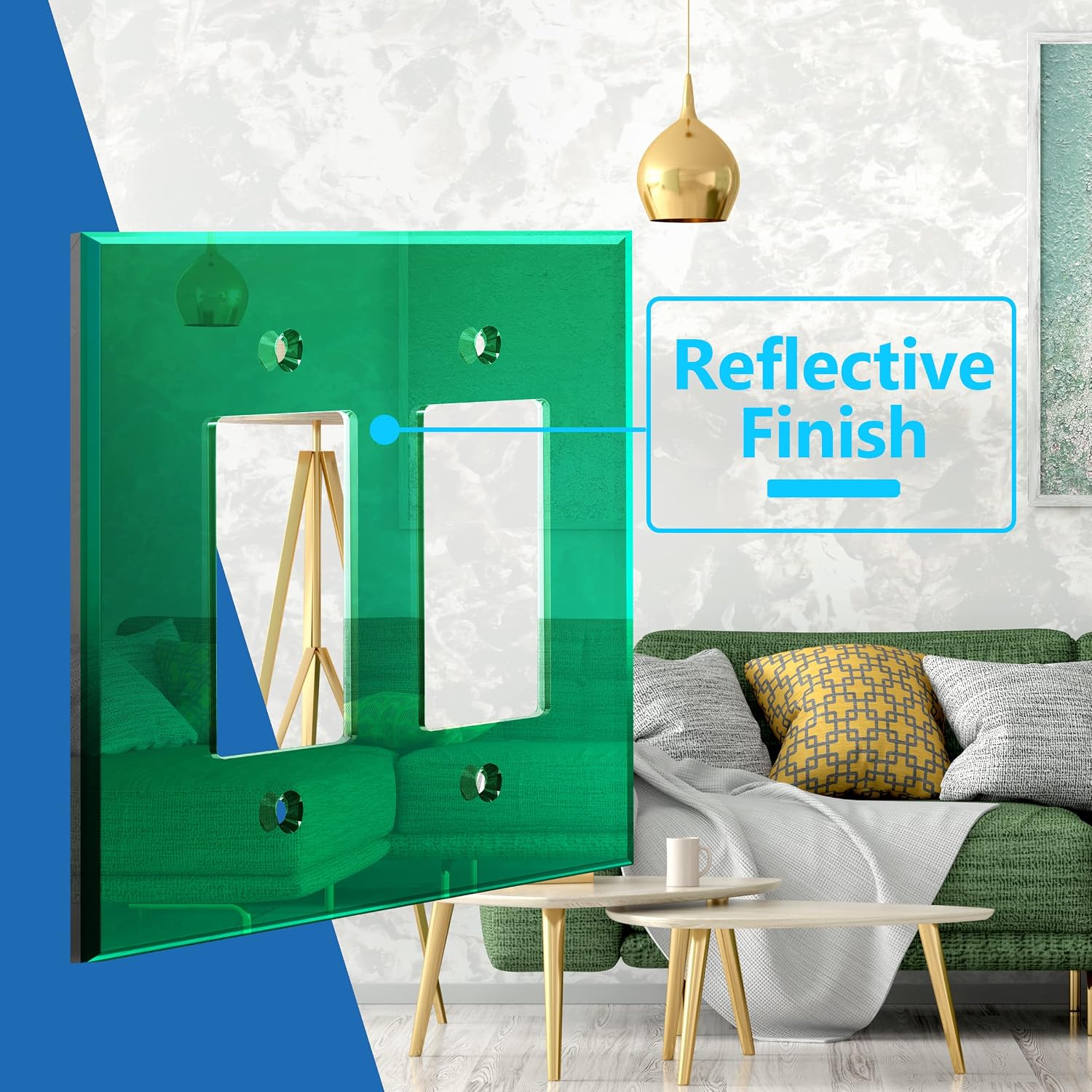 LIDER Double Decorator Wall Plate, Modern, Oversized 2-Gang, 5-Pack | Reflective, Impact Resistant, Mirror Glass Green