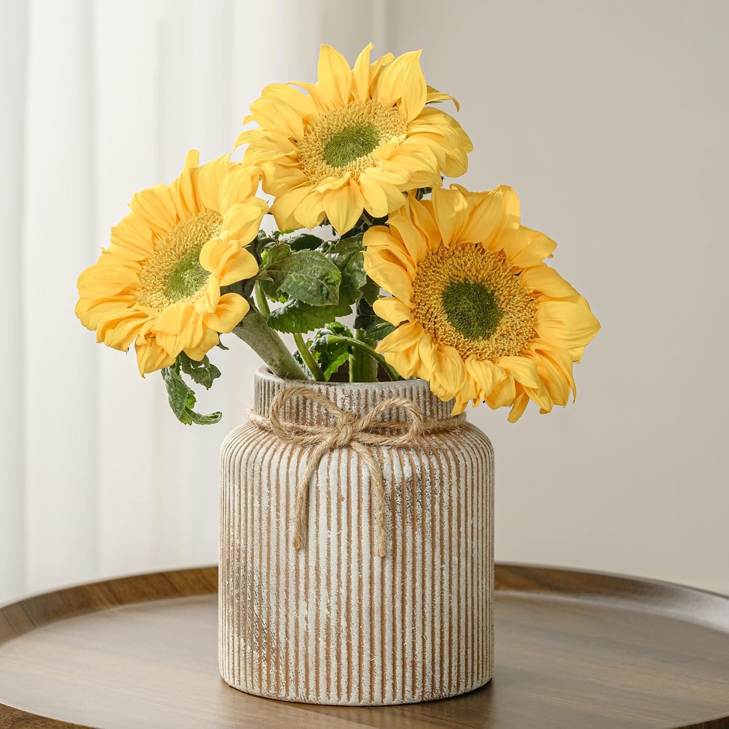 Rustic Ceramic Vase Farmhouse Flower Vase Decorative Ribbed Vases / Rusty / 7.2 Inch