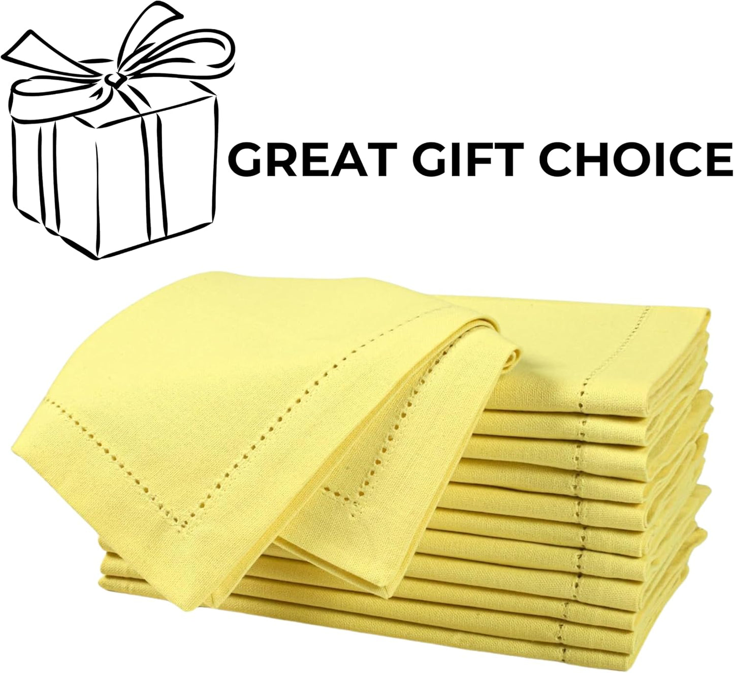 Bedding Craft Hemstitched Cotton Cloth Dinner Napkins Set of 12 – 18x18 Golden Kiwi – Reusable Machine Washable Fabric