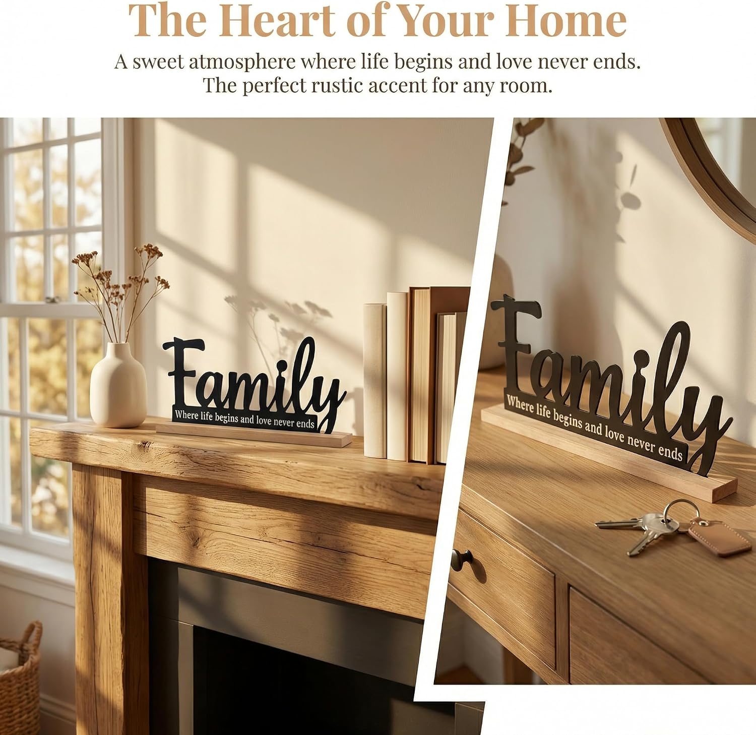 Metal Family Sign for Tabletop Decor / Black-family / 11.6 Inch