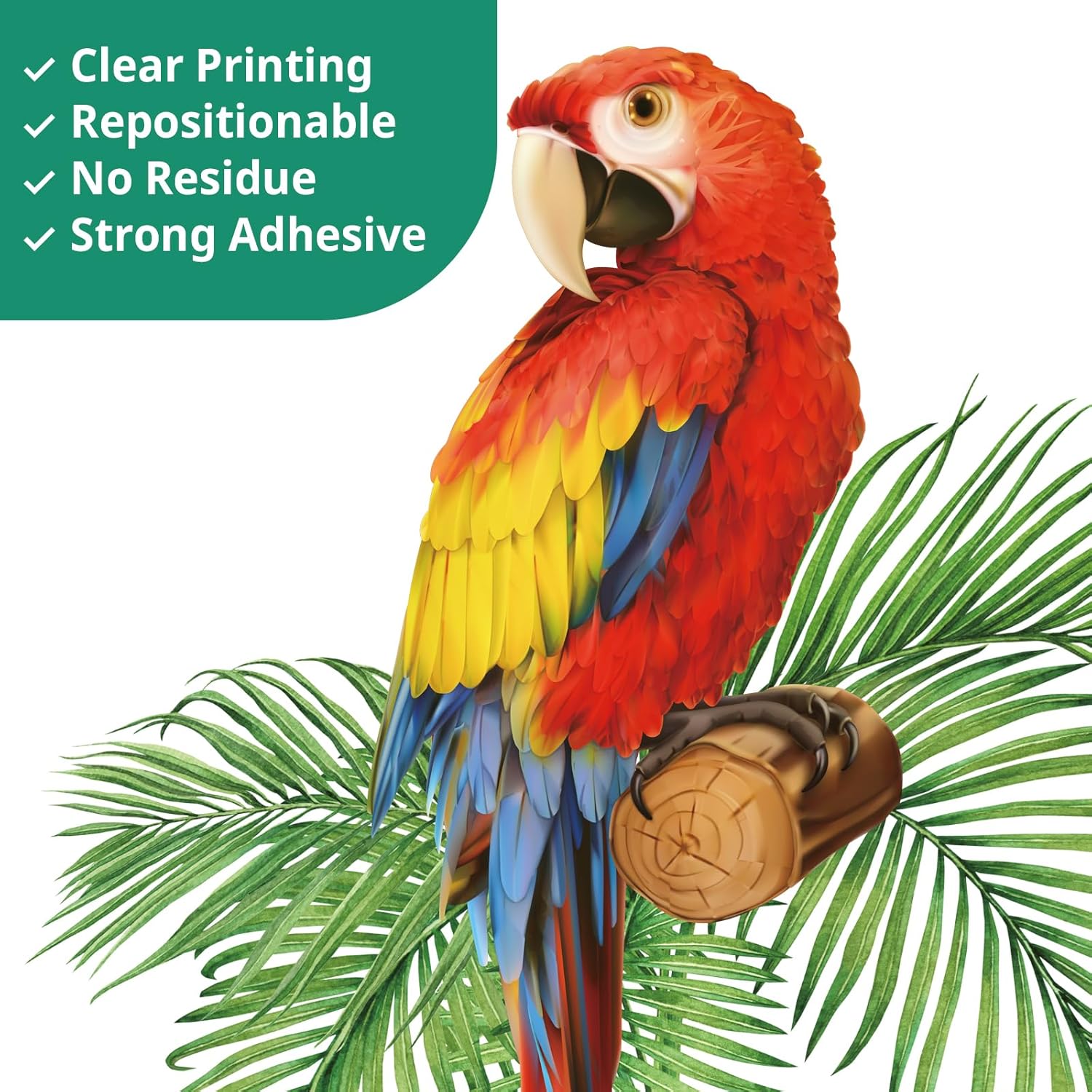 SG2-108 Tropical Plants Parrot Wall Decals Leaf Birds Watercolor Stickers for Kids / Green