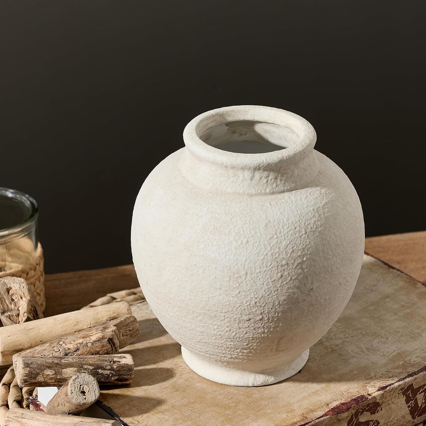 Ceramic Rustic Farmhouse Vase / 6.1" - W