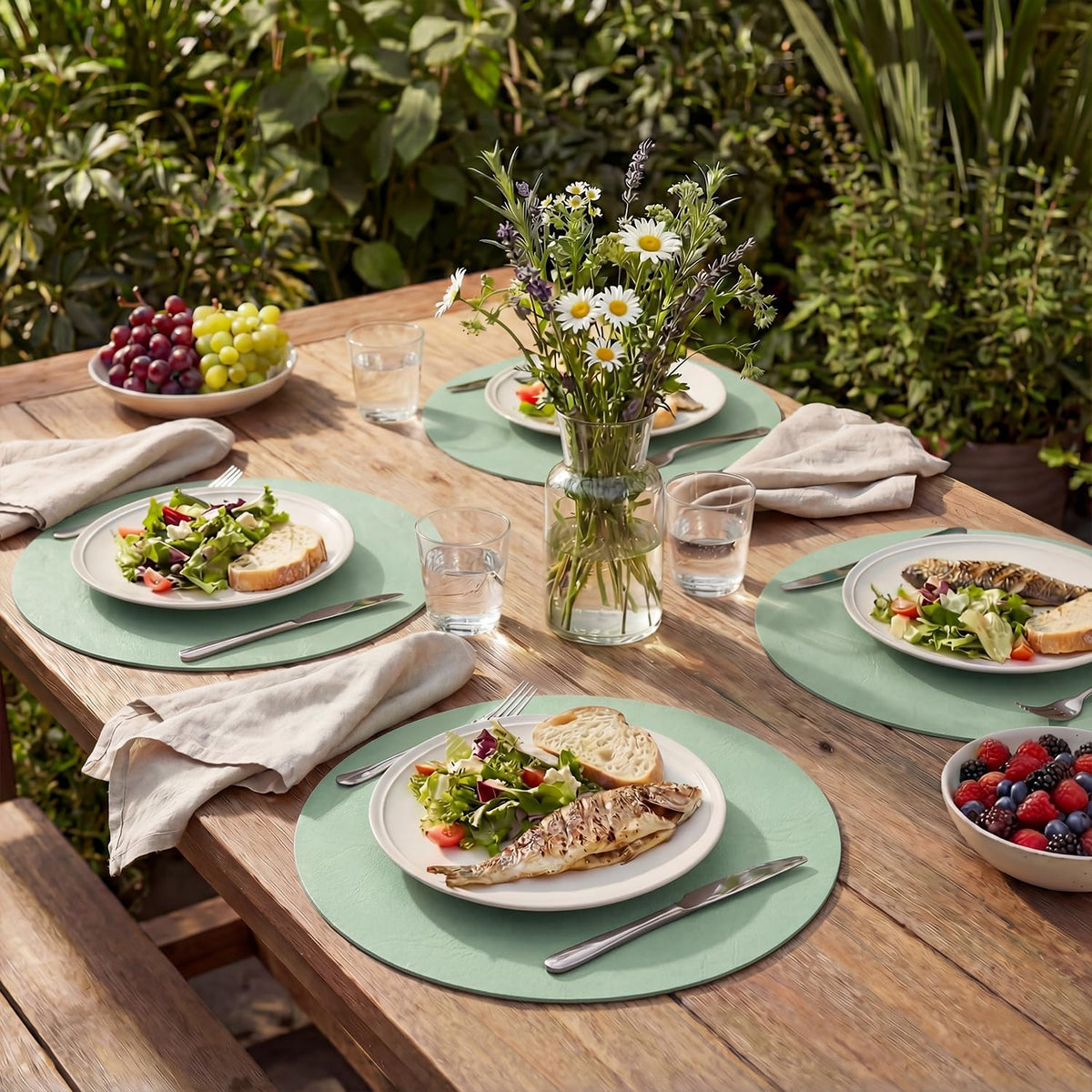 Artoid Mode Sage Faux Leather Placemats Set of 6, 15 Inch Waterproof Wipeable Heat Resistant Vinyl Place Mats
