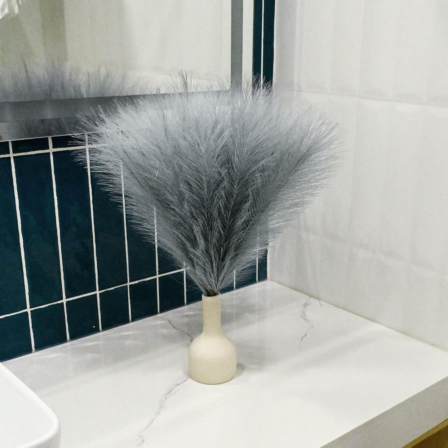Faux Pampas Grass Arrangement / E2- Grey / Set of 6