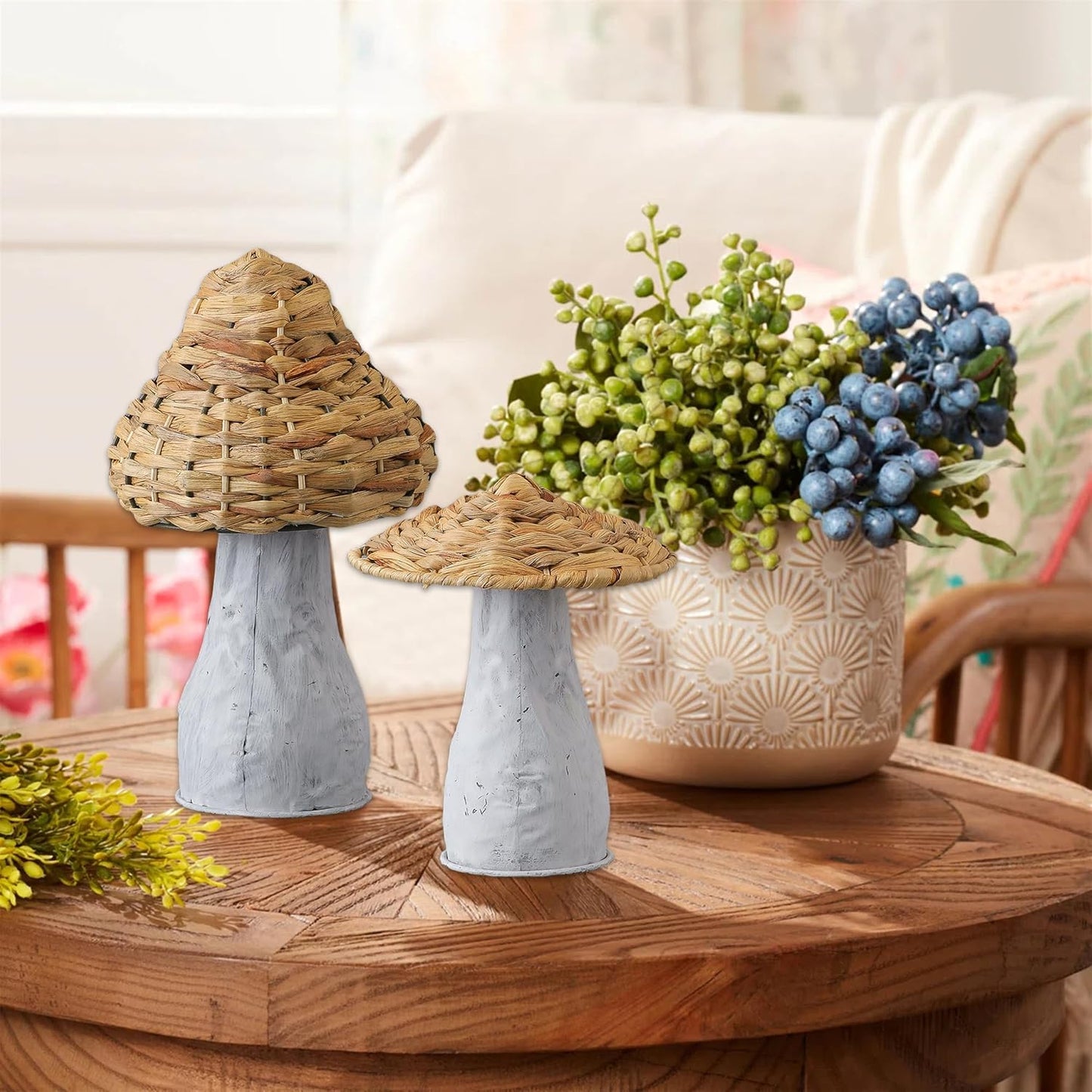 Farmhouse Small Woven Mushrooms Garden Decor / Style 2 / 8 Inch