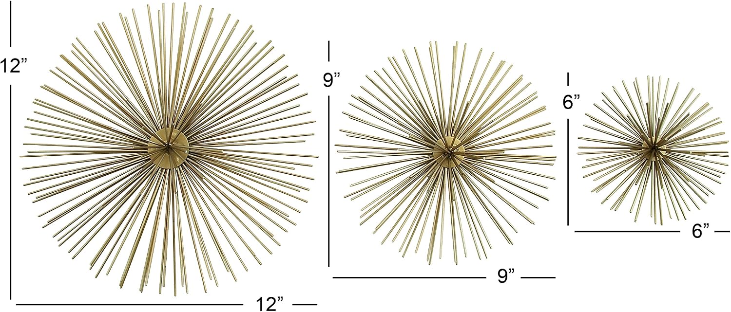 Deco 79 Metal Starburst 3D Short Spike Wall Decor / Gold / 12"L x 3"W / 12 Inch / Set of 3
