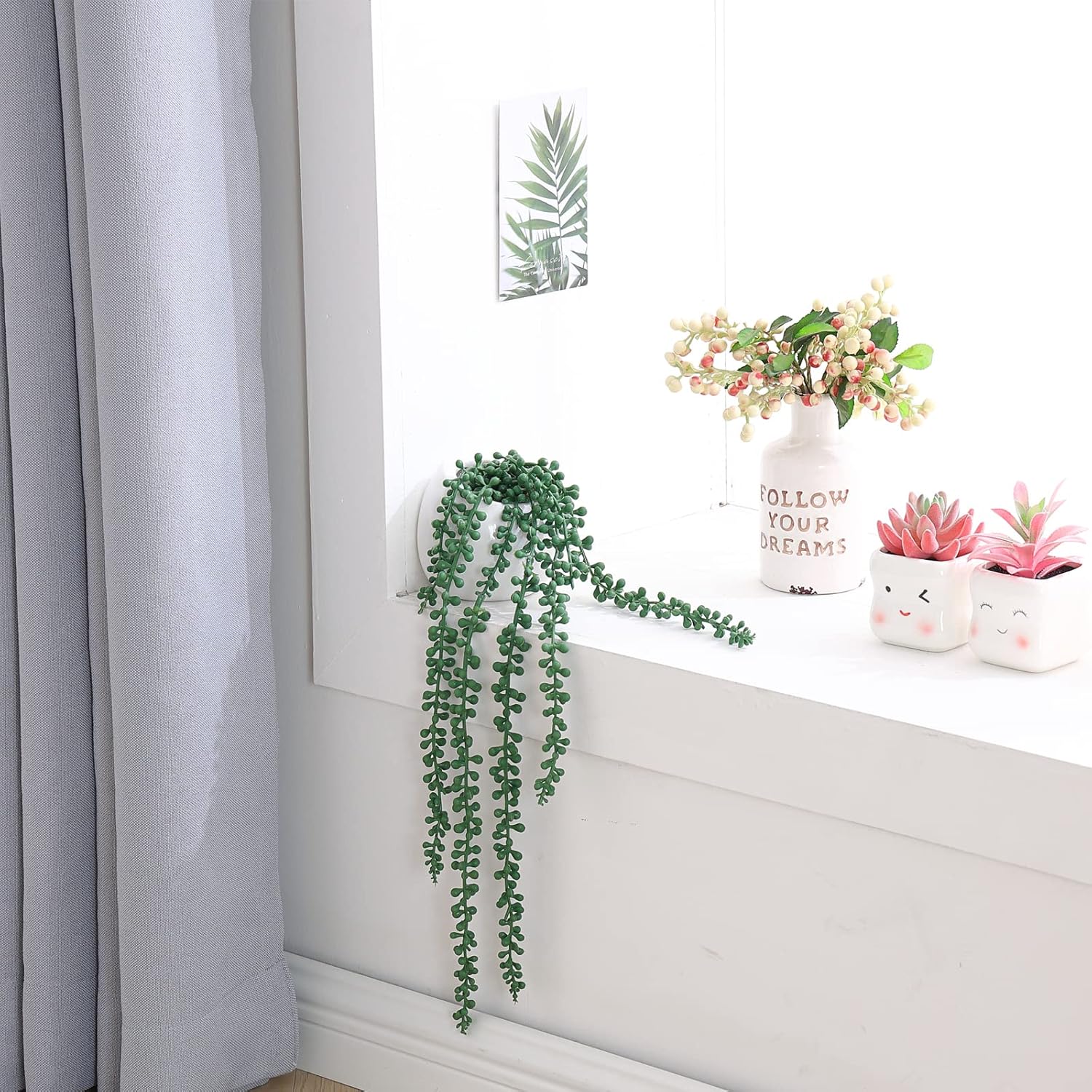 Faux String of Pearls Plants / Fake Succulents In White Pots / Set of 2