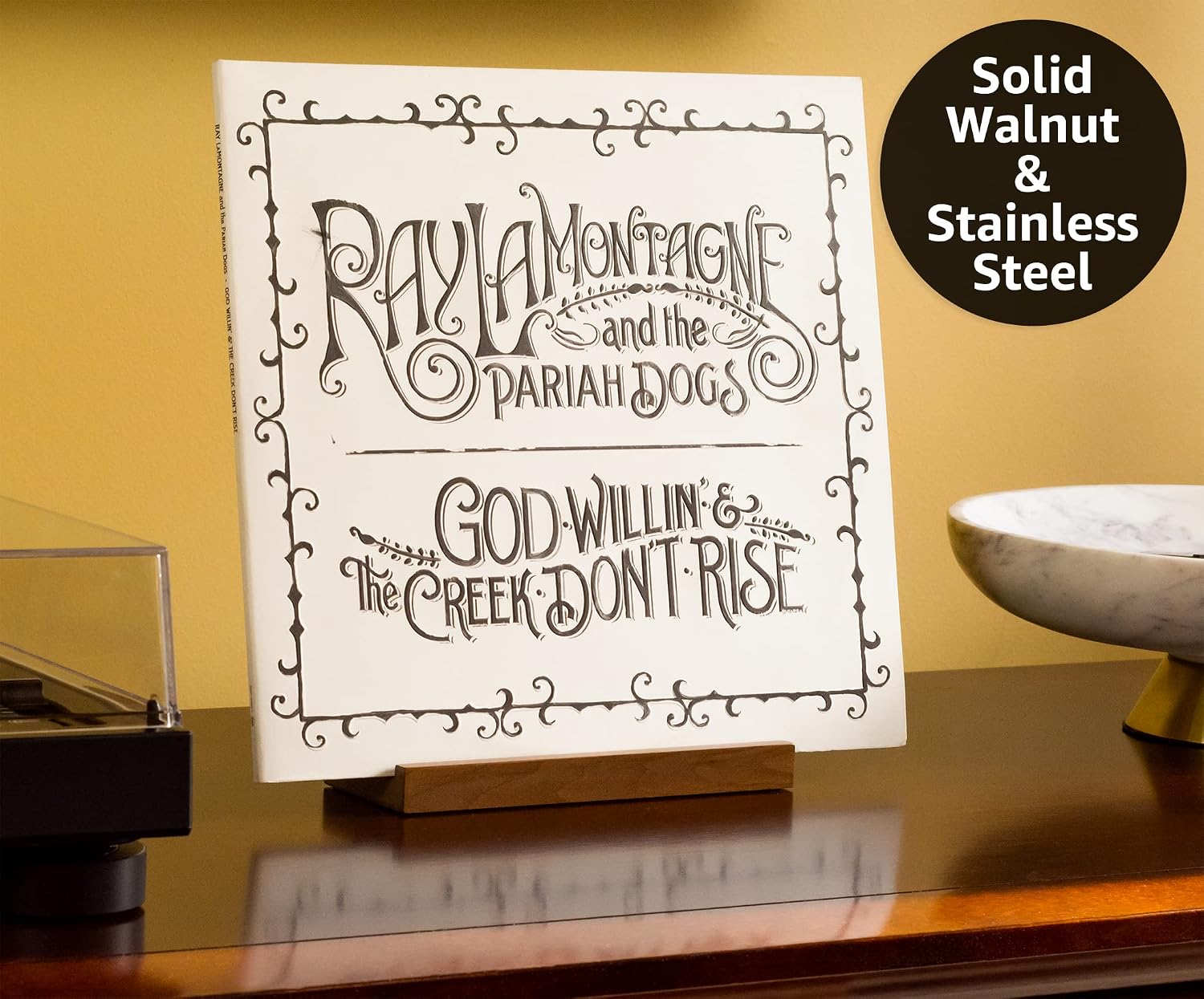 Now Playing Vinyl Record Stand, Solid Walnut Display Holder | Displays any album incl. double and triple gatefolds