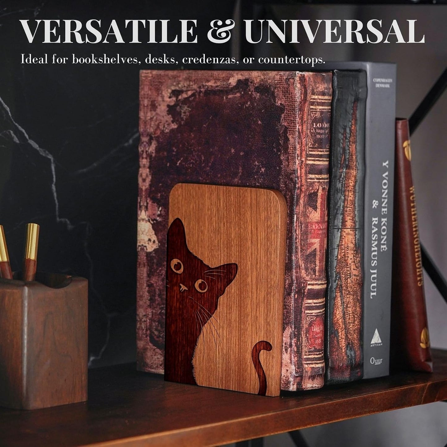 Decorative Wooden Book Ends / Cattail / 4.72 x 6.69