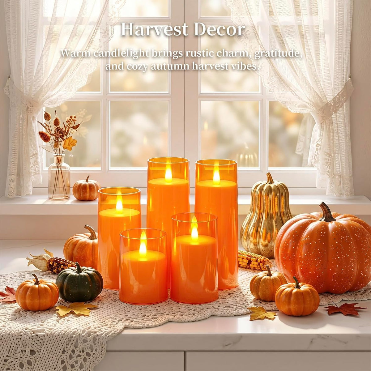 Homemory Orange Flameless Candles Realistic Flickering with Remote for Fall | Halloween Candles Battery Operated with
