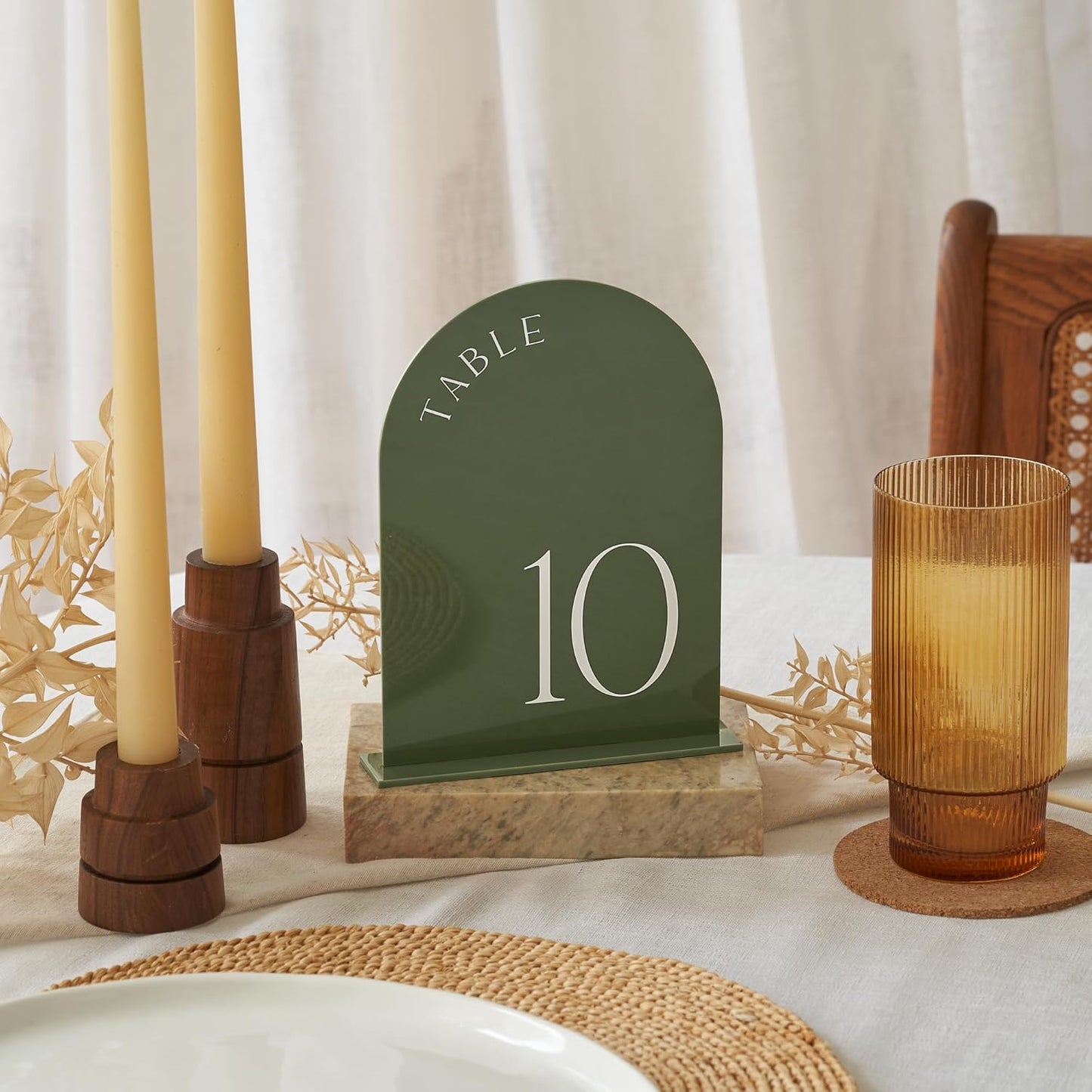 Beautiful Sage Wedding Table Numbers with Stands - Acrylic Signs 1-15 | Elegant Double Sided 5x7 Inch Signs - The