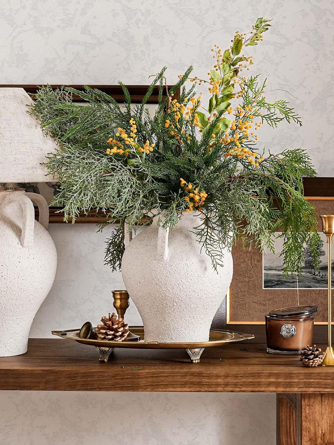 White Ceramic Vase / 8.8 Inch-rock Sand White