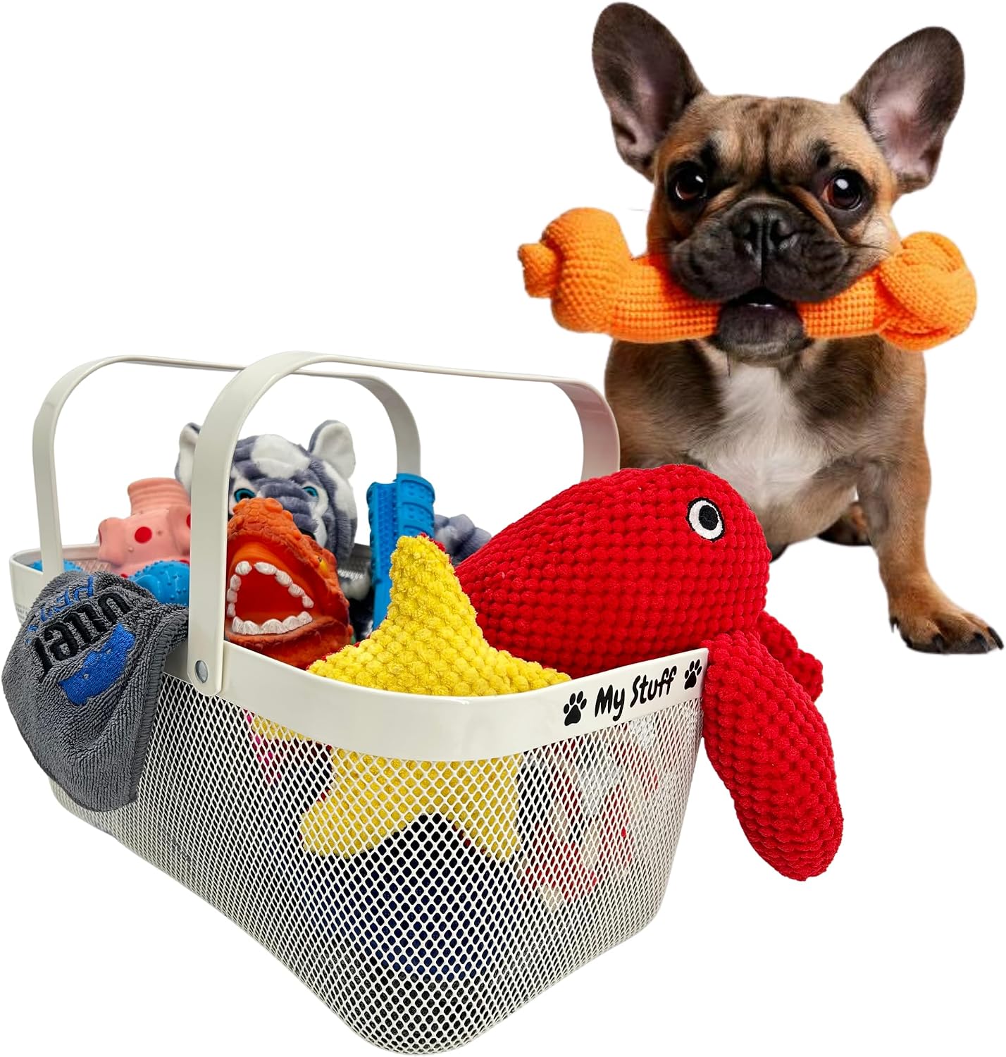 Dog Toy Basket Metal Mesh Metal / White