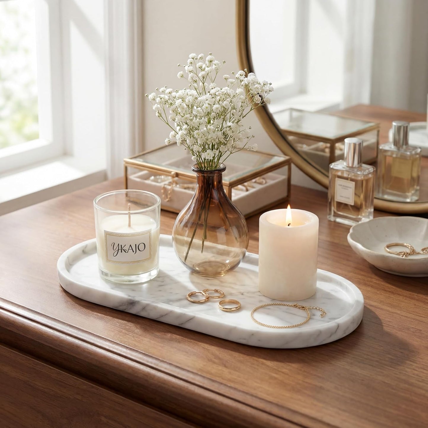 Oval Real Marble Tray / Carrara White / 11.8 x 5.9