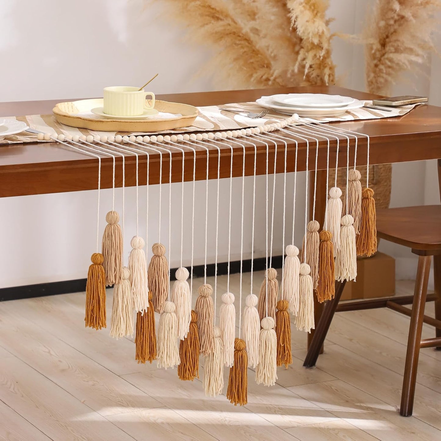 Khaki & Beige Boho Macrame Wall Hanging Handmade Tassels Garland Wall Décor / Brown