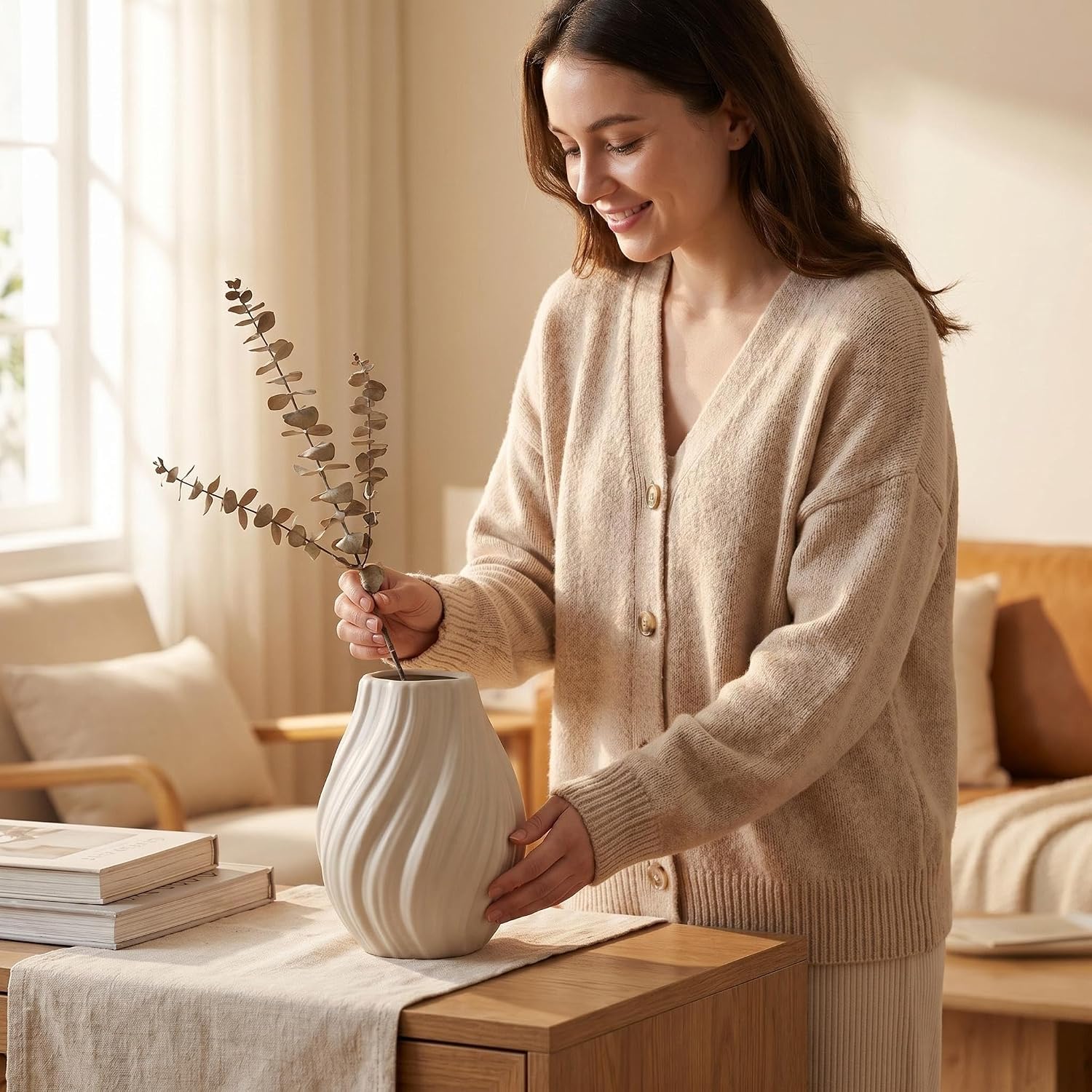 Modern White Ceramic Vase / Coffee Brown